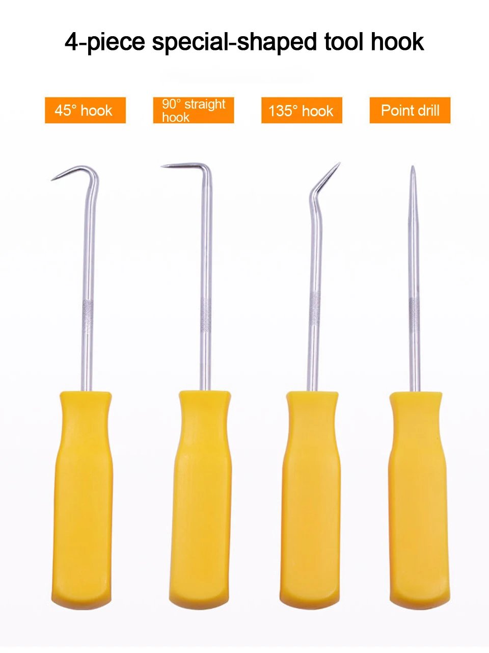 4pcs/set Heat-resistant Antislip Hook Pick Set Car Oil Seal Screwdriver Gasket Puller Oil Seal Removal Hook Tool Car Repair Tool