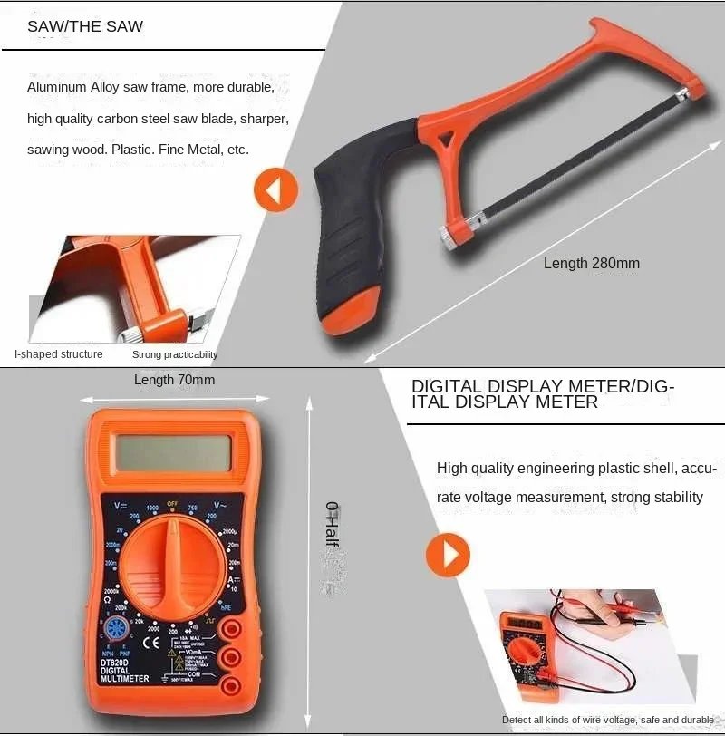 12V 120 In 1 Household Hardware Tool Set A Lithium Battery Power Tool Electric Drill Combination Set Toolbox Pliers Saws Hammer