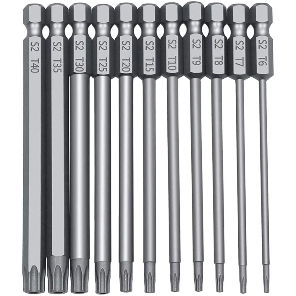 11Pcs 1/4″ Hex Bits Driver Tamper Proof Security Drill Magnetic Bit Set Torx Screwdriver Flat Head F1FC High Quality 75/100mm 11Pcs 1/4