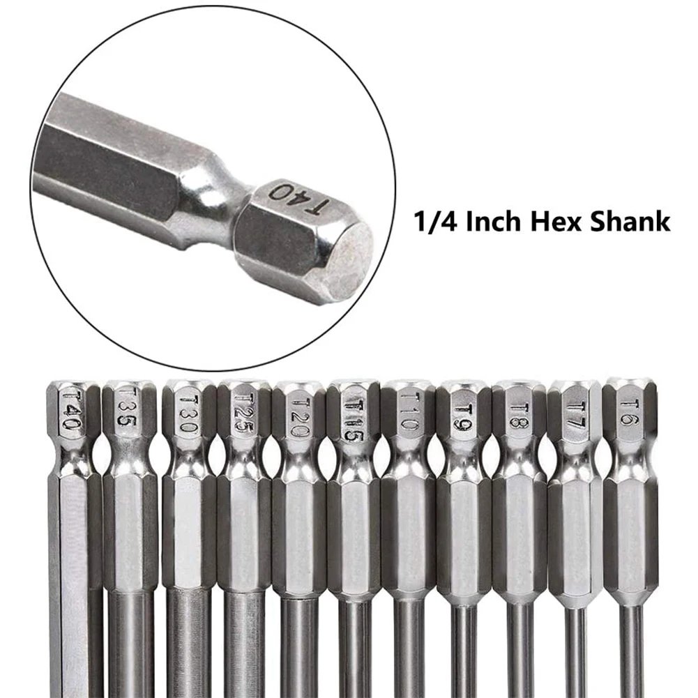 11Pcs 1/4″ Hex Bits Driver Tamper Proof Security Drill Magnetic Bit Set Torx Screwdriver Flat Head F1FC High Quality 75/100mm 11Pcs 1/4