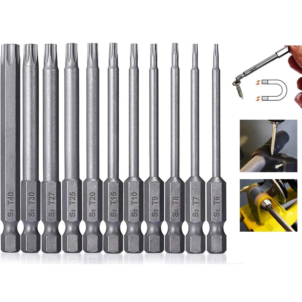 Torx Security Head Screwdriver Drill Set 1/4 Inch Hex Shank 4 Inch Length S2 Steel Torx Screwdriver Bit Set 11/12pcs Torx Head