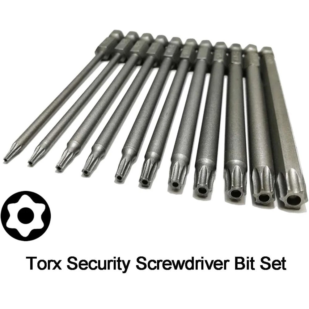 Torx Security Head Screwdriver Drill Set 1/4 Inch Hex Shank 4 Inch Length S2 Steel Torx Screwdriver Bit Set 11/12pcs Torx Head