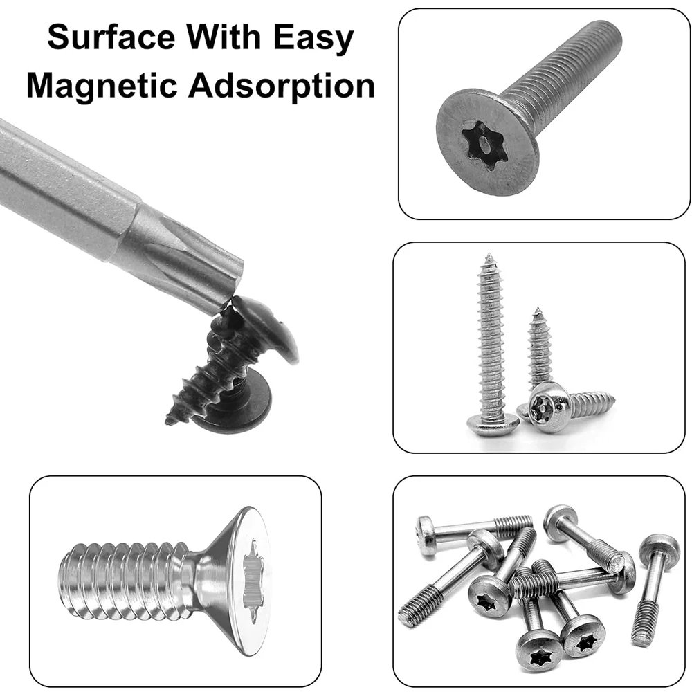 Torx Security Head Screwdriver Drill Set 1/4 Inch Hex Shank 4 Inch Length S2 Steel Torx Screwdriver Bit Set 11/12pcs Torx Head