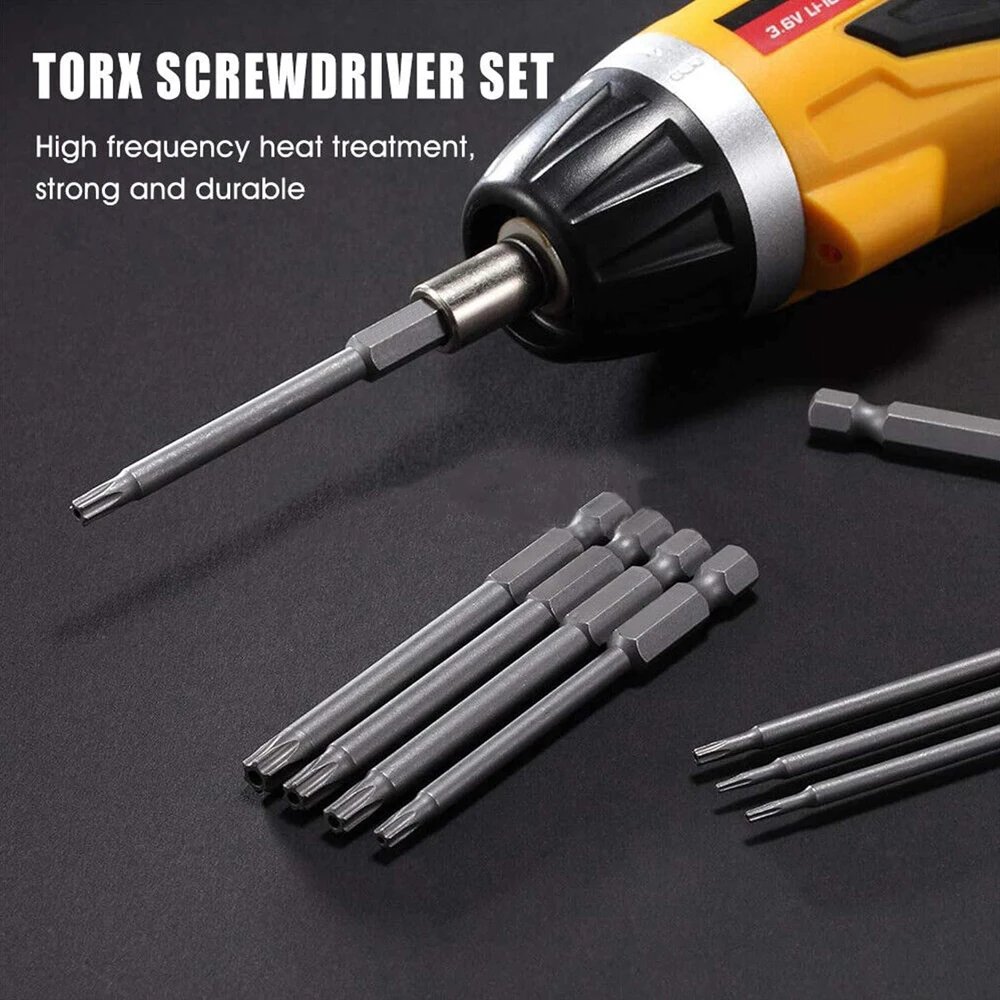 Torx Security Head Screwdriver Drill Set 1/4 Inch Hex Shank 4 Inch Length S2 Steel Torx Screwdriver Bit Set 11/12pcs Torx Head