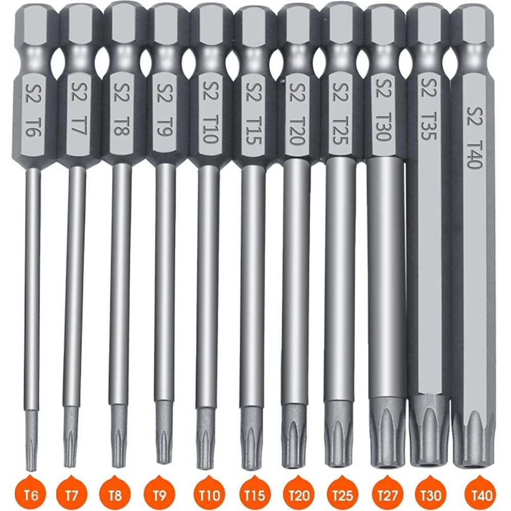 Torx Security Head Screwdriver Drill Set 1/4 Inch Hex Shank 4 Inch Length S2 Steel Torx Screwdriver Bit Set 11/12pcs Torx Head