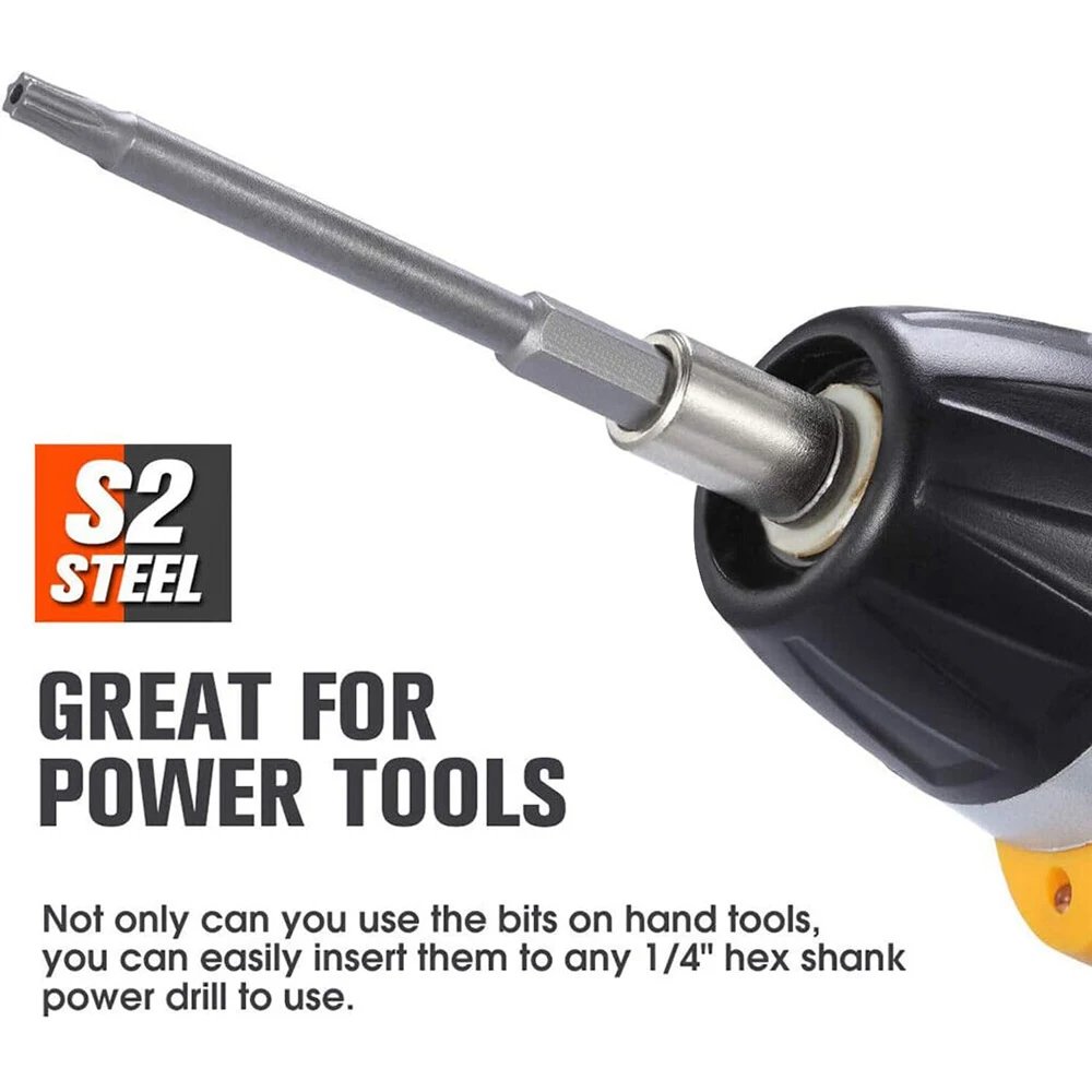 Torx Security Head Screwdriver Drill Set 1/4 Inch Hex Shank 4 Inch Length S2 Steel Torx Screwdriver Bit Set 11/12pcs Torx Head