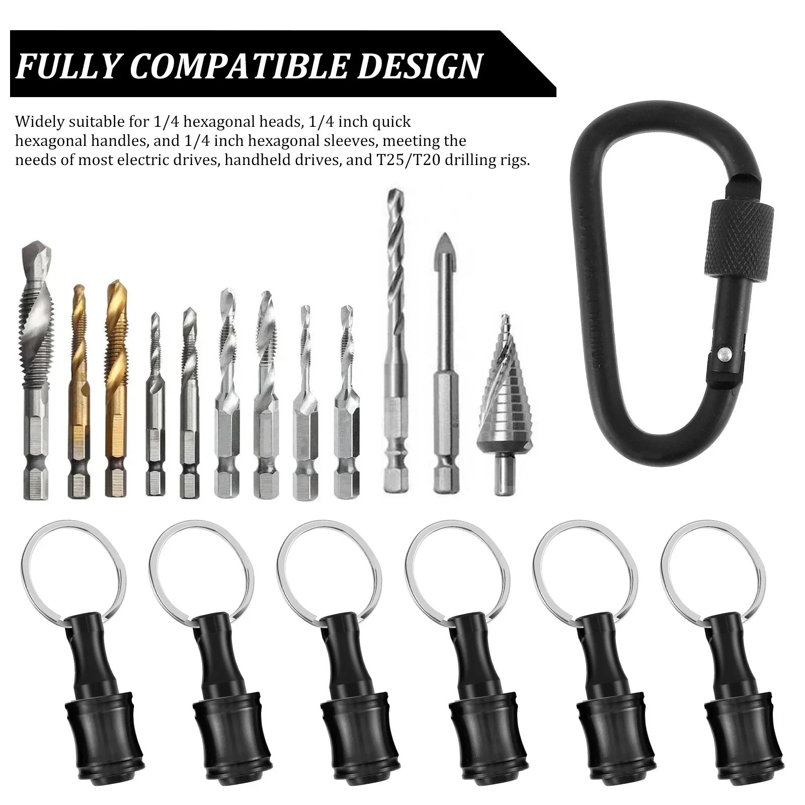 41/21PCS Screwdriver Bit Holder With Black Carabiner 1/4 Hex Shank Extension Bar Keychain Drill Screw Adapter Quick Change