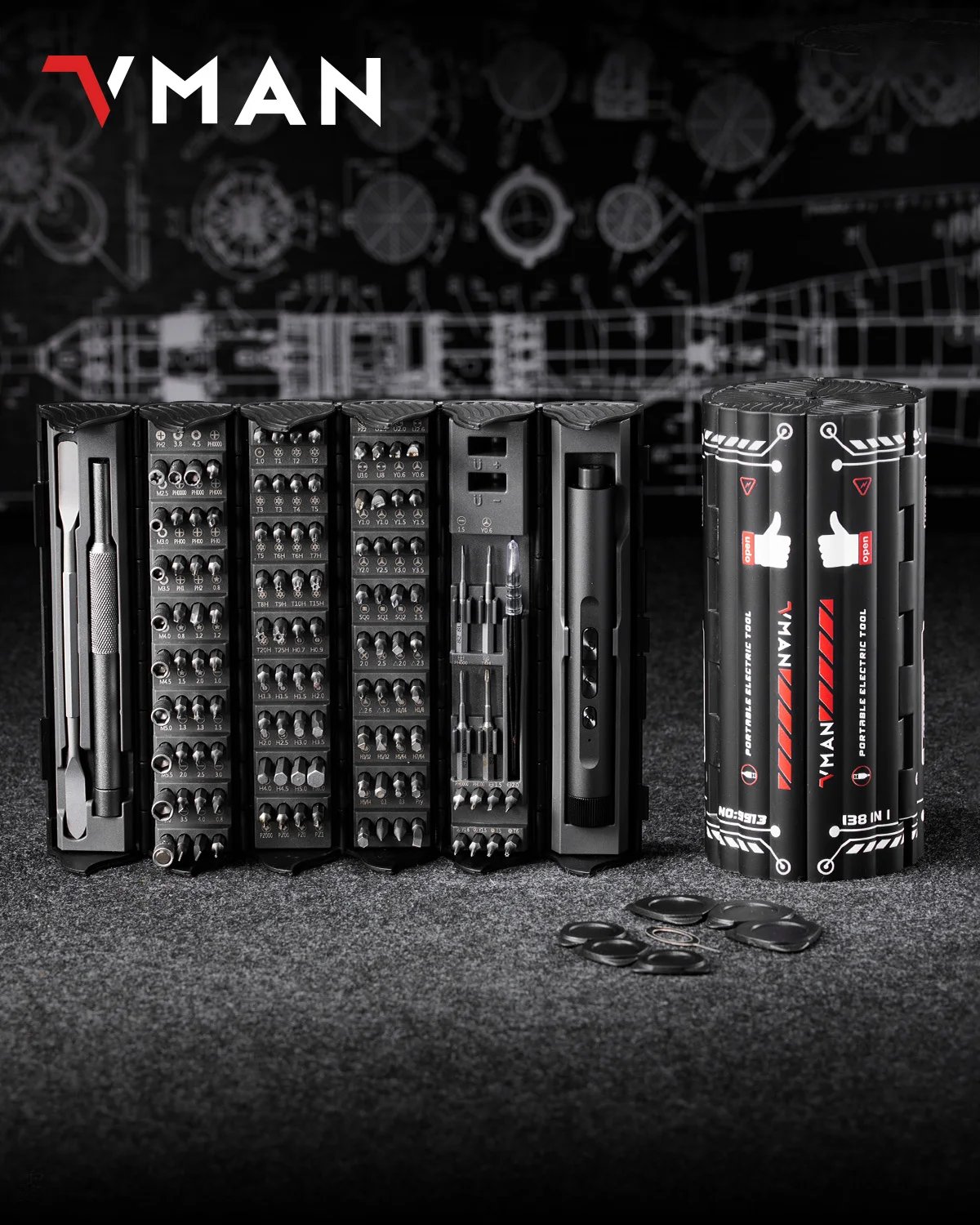 VMAN 138-IN-1 Professional Precision Electric Screwdriver Set Magnetic Bit Computer & Console Game & Phone Repair Kit Man‘s Gift