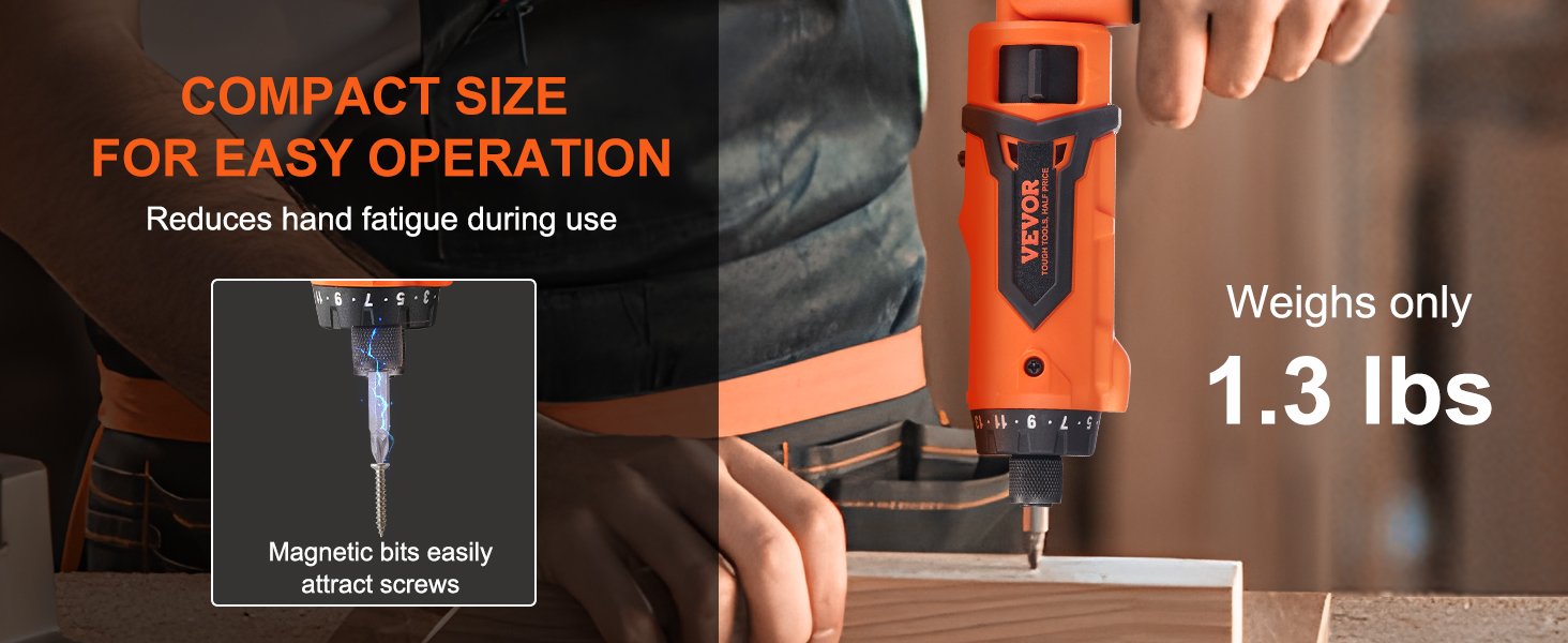 VEVOR 4V 6.5Nm Cordless Screwdriver Electric Screwdriver Rechargeable Set with 11 Accessory Kit and Charging Cable LED Light