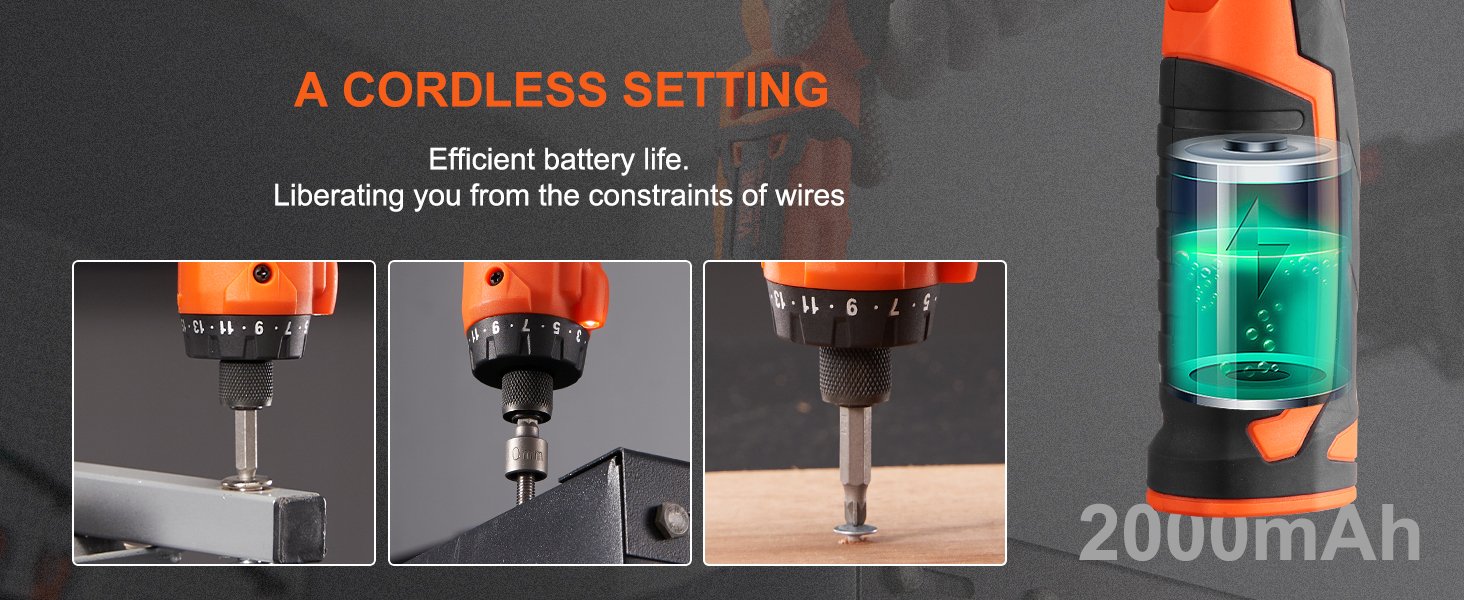 VEVOR 4V 6.5Nm Cordless Screwdriver Electric Screwdriver Rechargeable Set with 11 Accessory Kit and Charging Cable LED Light