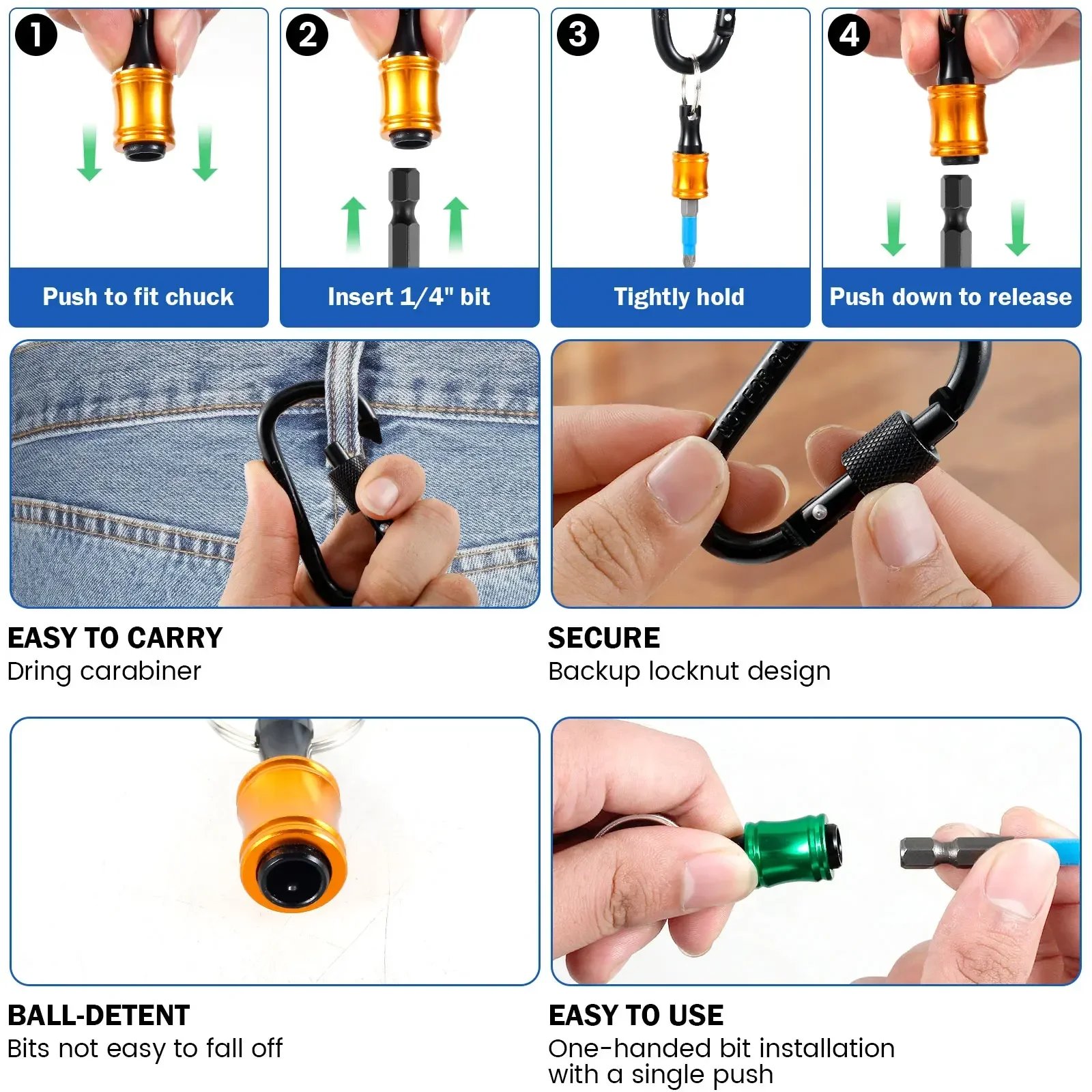 23Pcs 1/4 Inch Hex Shank Screwdriver Bit Holder Aluminum Alloy Bit Holder Keychain with Carabiner Bit Holder Extension Bar 23Pcs 1/4 Inch Hex Shank Screwdriver Bit Holder Aluminum Alloy Bit Holder Keychain with Carabiner Bit Holder Extension Bar