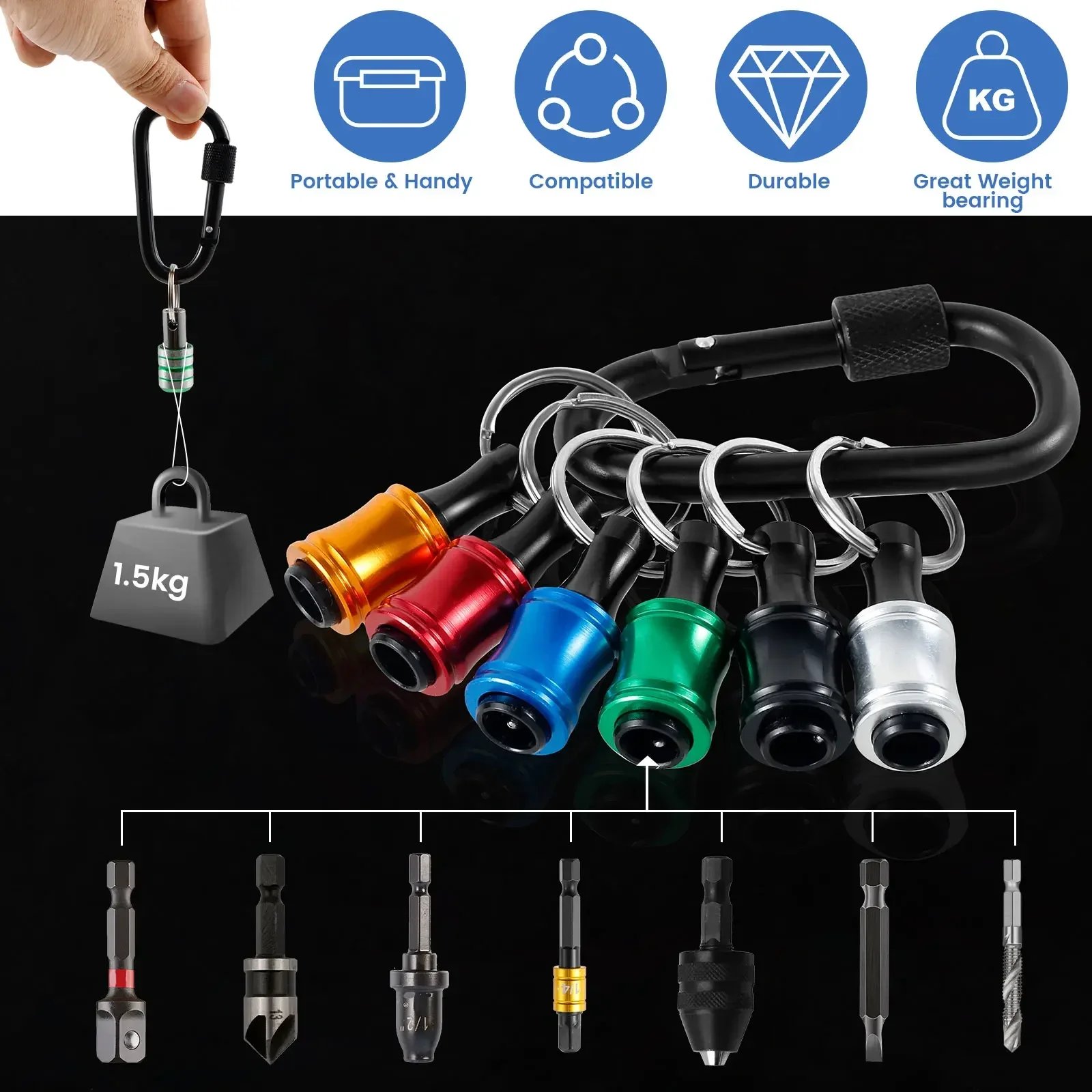 23Pcs 1/4 Inch Hex Shank Screwdriver Bit Holder Aluminum Alloy Bit Holder Keychain with Carabiner Bit Holder Extension Bar