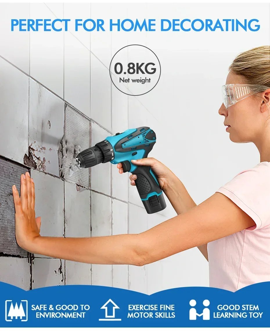 Electric Impact Drill 32N. m Multi-function Electric Screwdriver Wireless Harmer Drill Power Tool For  12V Battery