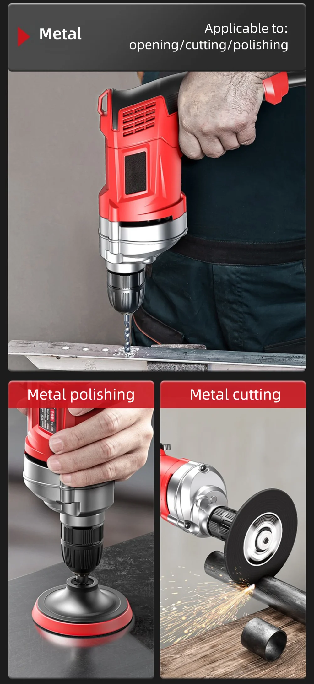 220V 50Hz Impact Drill 0-3000 R/min High Rotation Speed Corded Electric Drill Tool Max 13mm Chuck Controllable Speed 780W