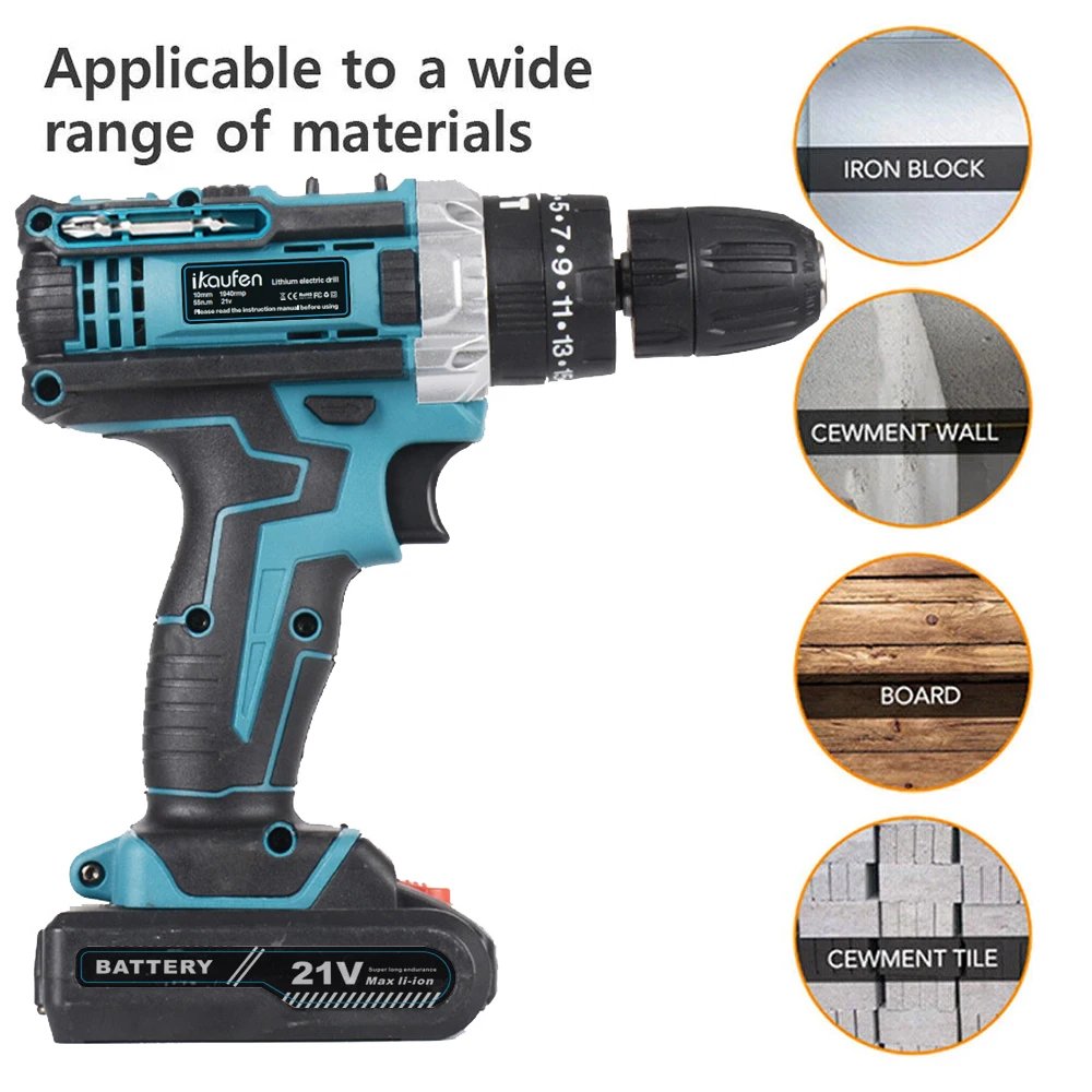 21V Cordless Impact Drill Sets 59pcs Electric Screwdriver Electric Hammer Drill Mini Wireless Hand Drill Lithium Battery Power