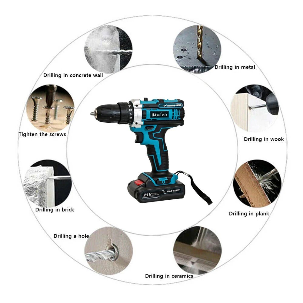 21V Cordless Impact Drill Sets 59pcs Electric Screwdriver Electric Hammer Drill Mini Wireless Hand Drill Lithium Battery Power