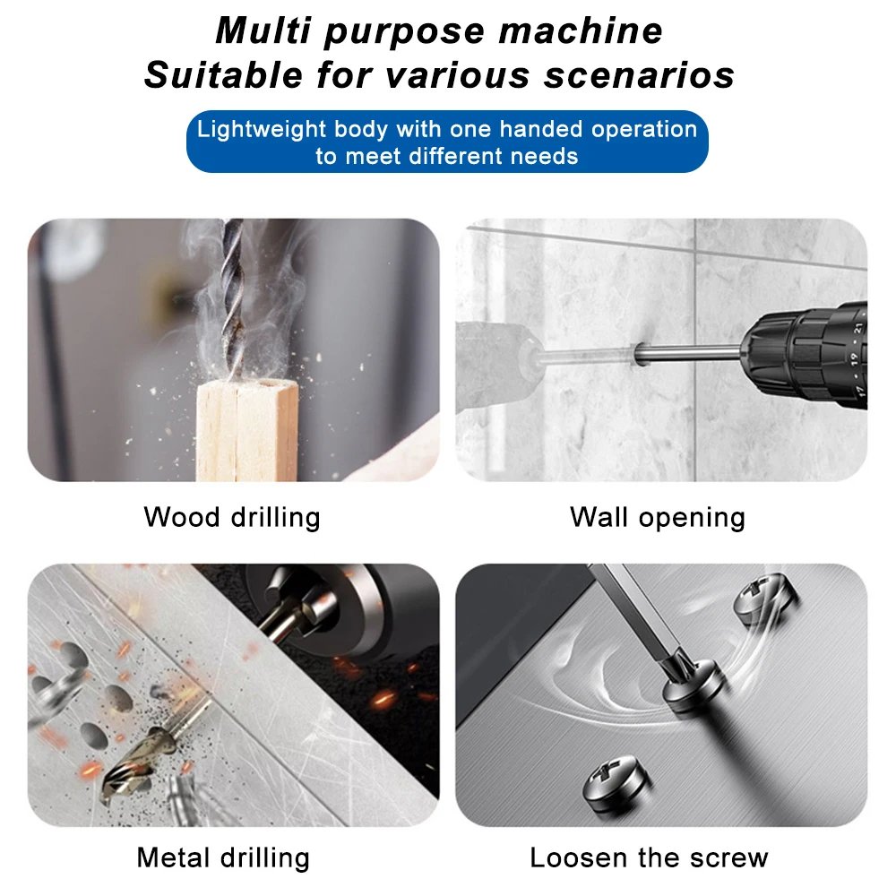 21V Cordless Impact Drill Sets 59pcs Electric Screwdriver Electric Hammer Drill Mini Wireless Hand Drill Lithium Battery Power