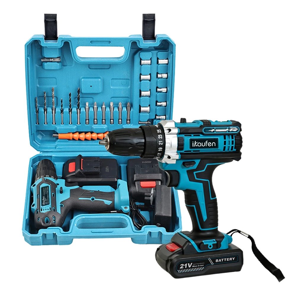 21V Cordless Impact Drill Sets 59pcs Electric Screwdriver Electric Hammer Drill Mini Wireless Hand Drill Lithium Battery Power