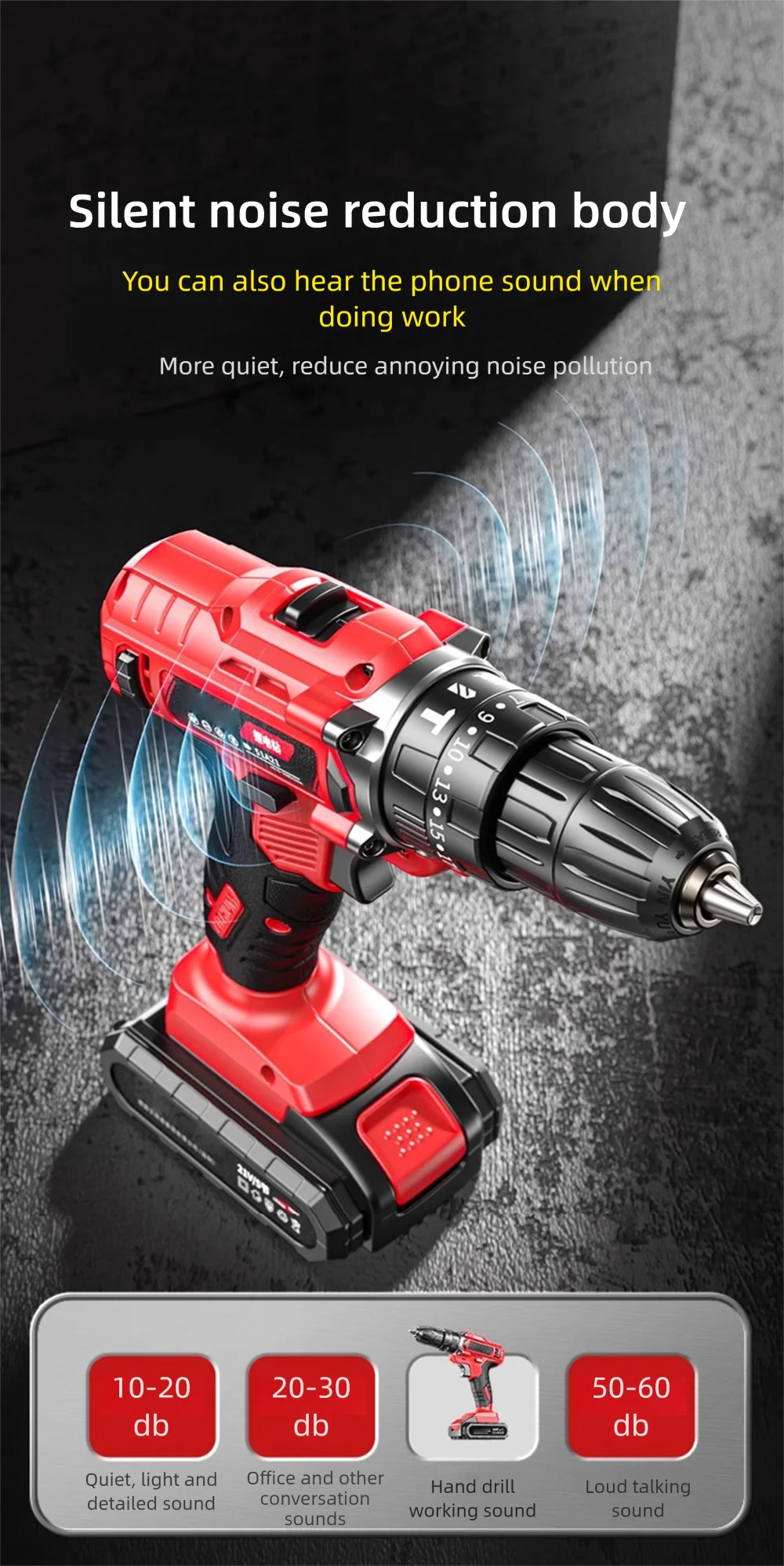Multi functional 21V Electric Drill Handheld Dual Speed Impact Lithium Drill Cordless Screwdriver Small Electric Power Tools