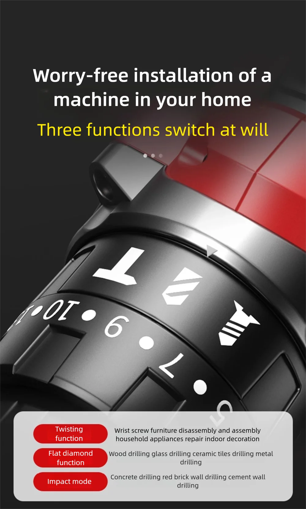 Multi functional 21V Electric Drill Handheld Dual Speed Impact Lithium Drill Cordless Screwdriver Small Electric Power Tools