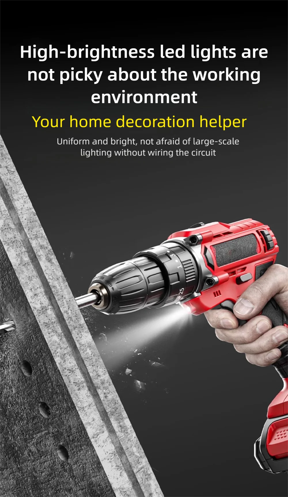 Multi functional 21V Electric Drill Handheld Dual Speed Impact Lithium Drill Cordless Screwdriver Small Electric Power Tools