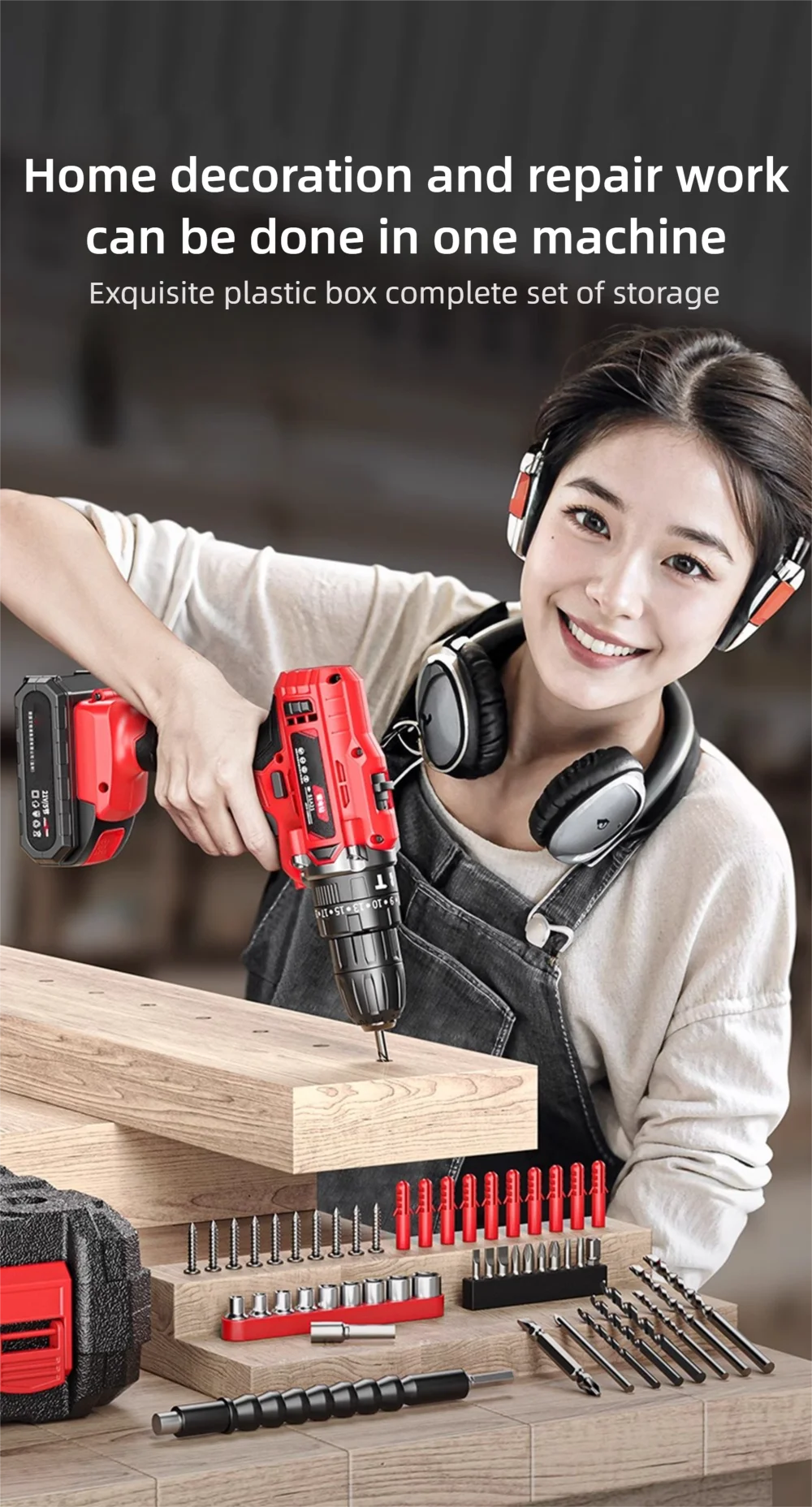 Multi functional 21V Electric Drill Handheld Dual Speed Impact Lithium Drill Cordless Screwdriver Small Electric Power Tools