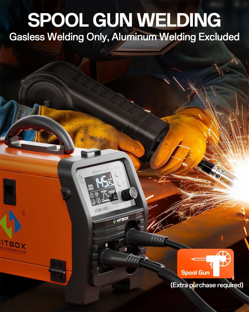 HITBOX 145A 4 in 1 Multi-process MlG Welder MMA/Gasless MIG/Lift TIG Welding Machine Support Spool Gun Large LED Display Welders