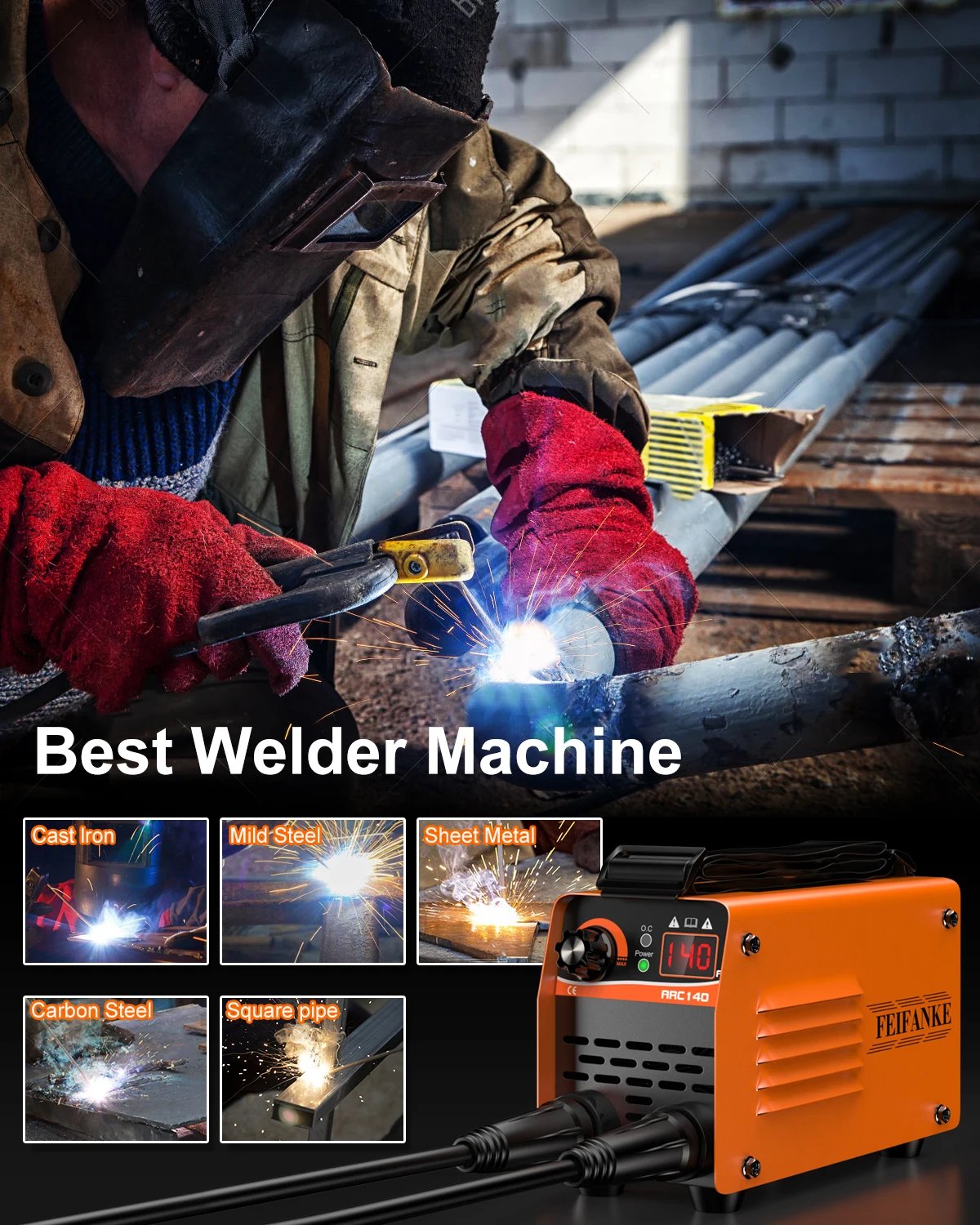 FEIFANKE ARC140 Mini Welding Machine MMA/GASLESS MIG/LIFT TIG 120 Welder Flux Core Welder for Carbon Steel Stainless Steel FEIFANKE ARC140 Mini Welding Machine MMA/GASLESS MIG/LIFT TIG 120 Welder Flux Core Welder for Carbon Steel Stainless Steel