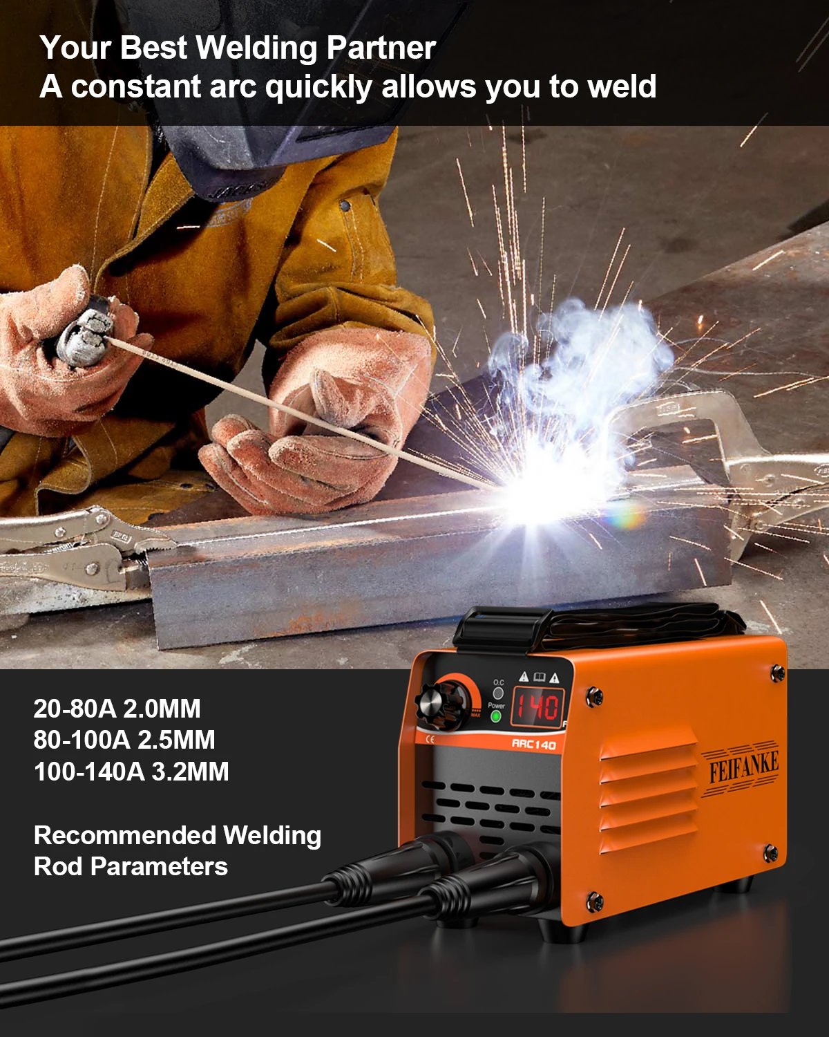 FEIFANKE ARC140 Mini Welding Machine MMA/GASLESS MIG/LIFT TIG 120 Welder Flux Core Welder for Carbon Steel Stainless Steel FEIFANKE ARC140 Mini Welding Machine MMA/GASLESS MIG/LIFT TIG 120 Welder Flux Core Welder for Carbon Steel Stainless Steel