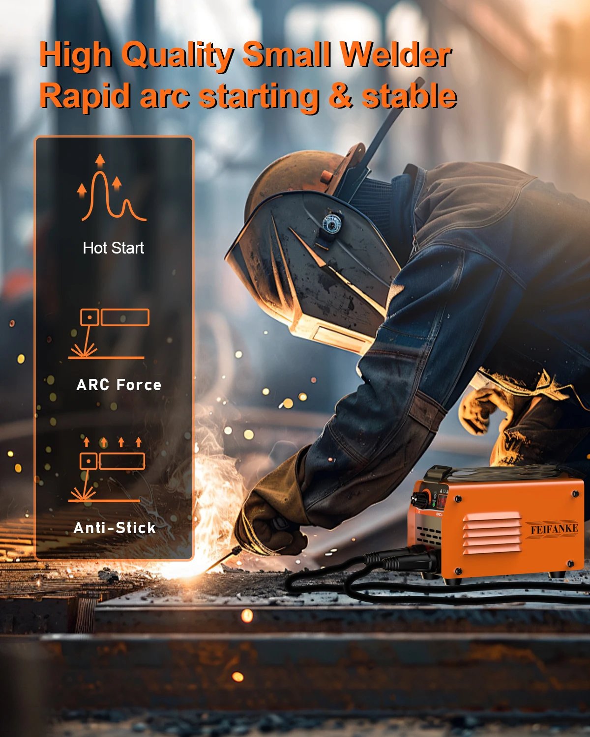 FEIFANKE ARC140 Mini Welding Machine MMA/GASLESS MIG/LIFT TIG 120 Welder Flux Core Welder for Carbon Steel Stainless Steel FEIFANKE ARC140 Mini Welding Machine MMA/GASLESS MIG/LIFT TIG 120 Welder Flux Core Welder for Carbon Steel Stainless Steel