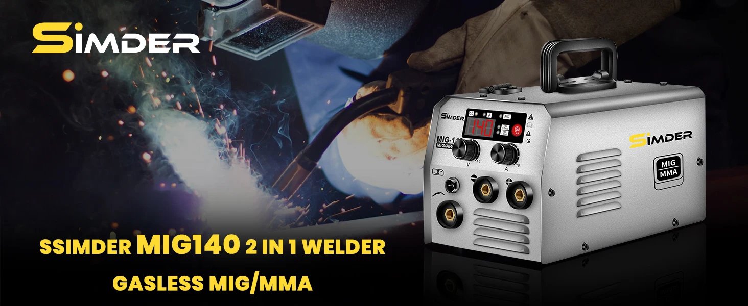 SSIMDER MIG Welder 140A 2 in 1 Stick/Flux Core Welder 110V/220v Dual Voltage Welding Machine with Flux Cored Wire MIG/ARC Welder