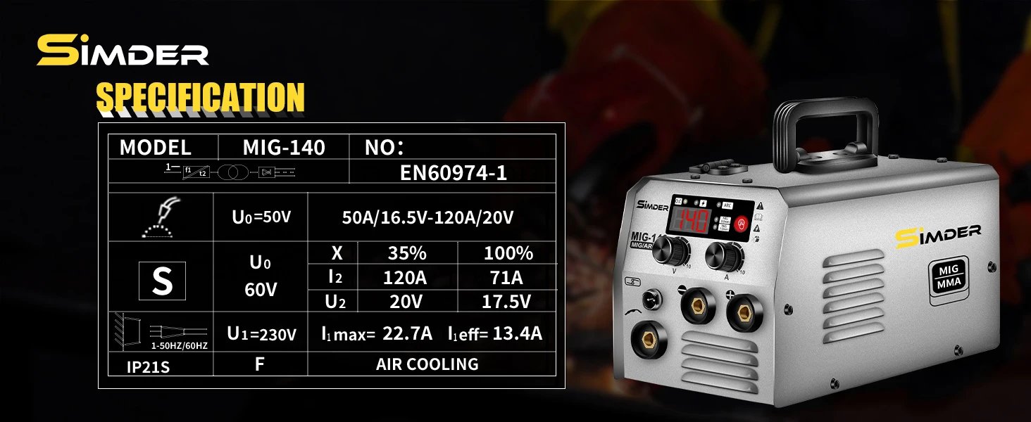 SSIMDER MIG Welder 140A 2 in 1 Stick/Flux Core Welder 110V/220v Dual Voltage Welding Machine with Flux Cored Wire MIG/ARC Welder