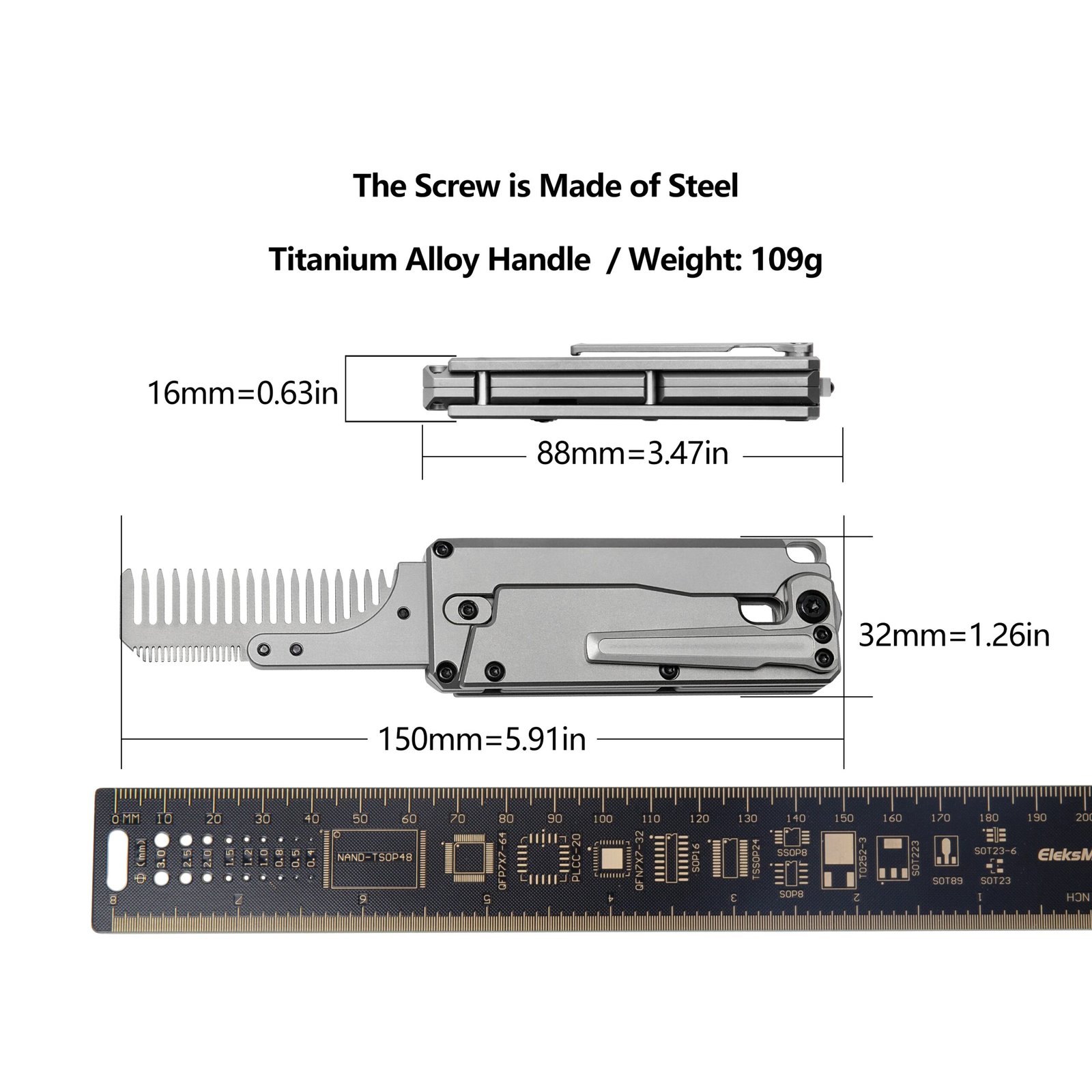 Dual Purpose Titanium Utility Knife, With Clip/10pcs SK5 Steel Blade and Comb, Outdoor Camping/Household EDC Tool Knife Best