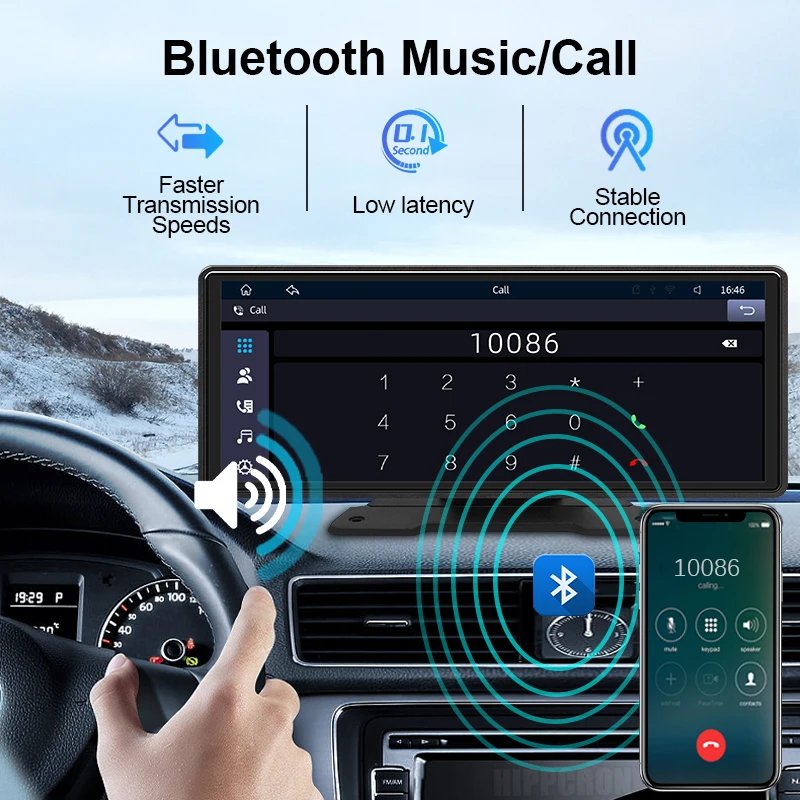 10.26″ Car Mirror Radio Multimedia Video Player Universal Wireless Carplay Android Auto Screen With Bluetooth AUX USB 10.26