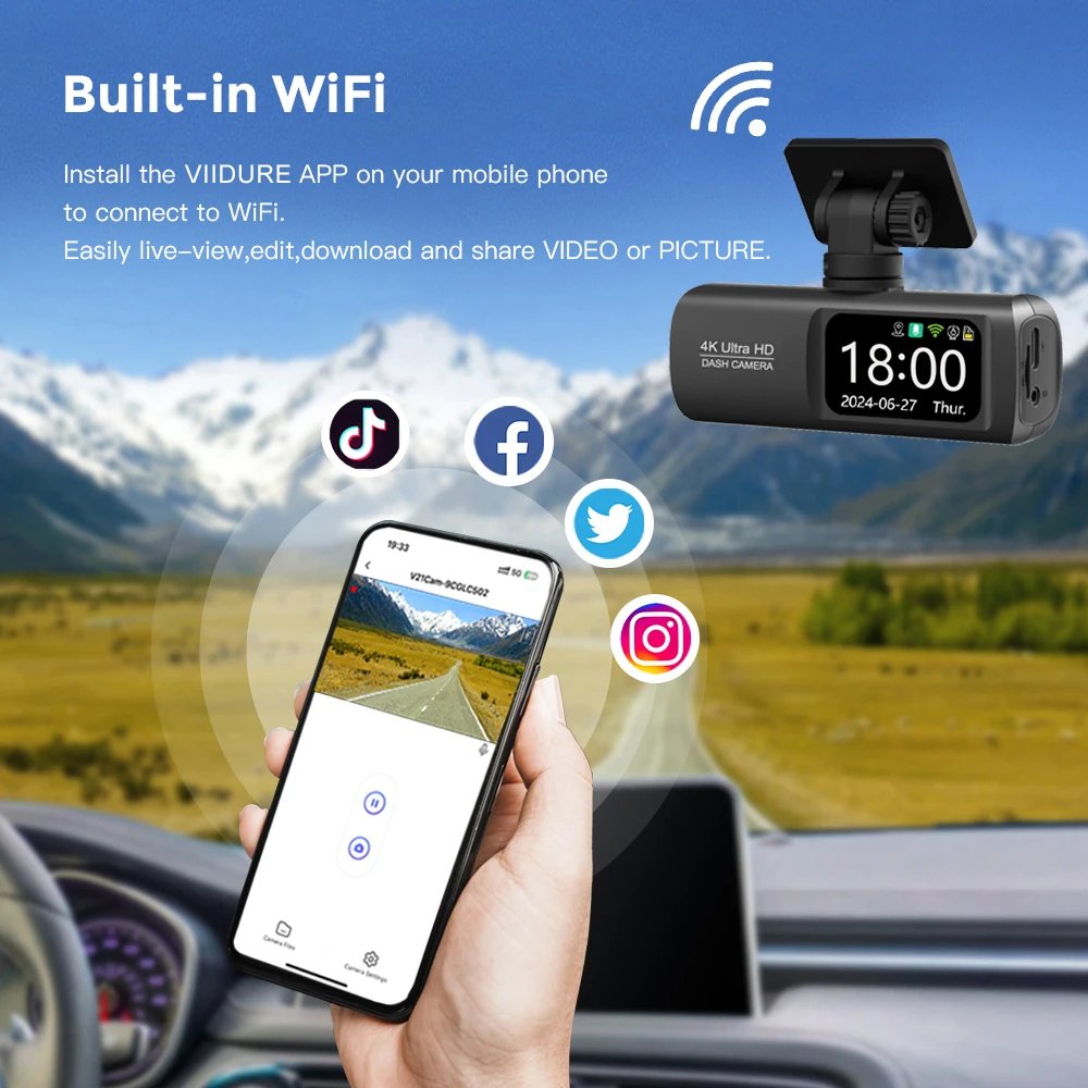 UHD 4K Dash Cam Dual Lens Driving Recorder Car DVR 1080P Rear Lens Camera Built-In WiFi GPS 24-Hour Parking Monitoring Black Box UHD 4K Dash Cam Dual Lens Driving Recorder Car DVR 1080P Rear Lens Camera Built-In WiFi GPS 24-Hour Parking Monitoring Black Box