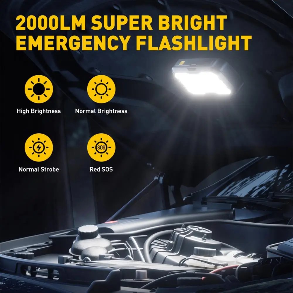 AUXITO 2500A Car Jump Starter 12V Auto Starting Device Emergency Battery Starter Portable Charger Booster 2000LM Camping Light