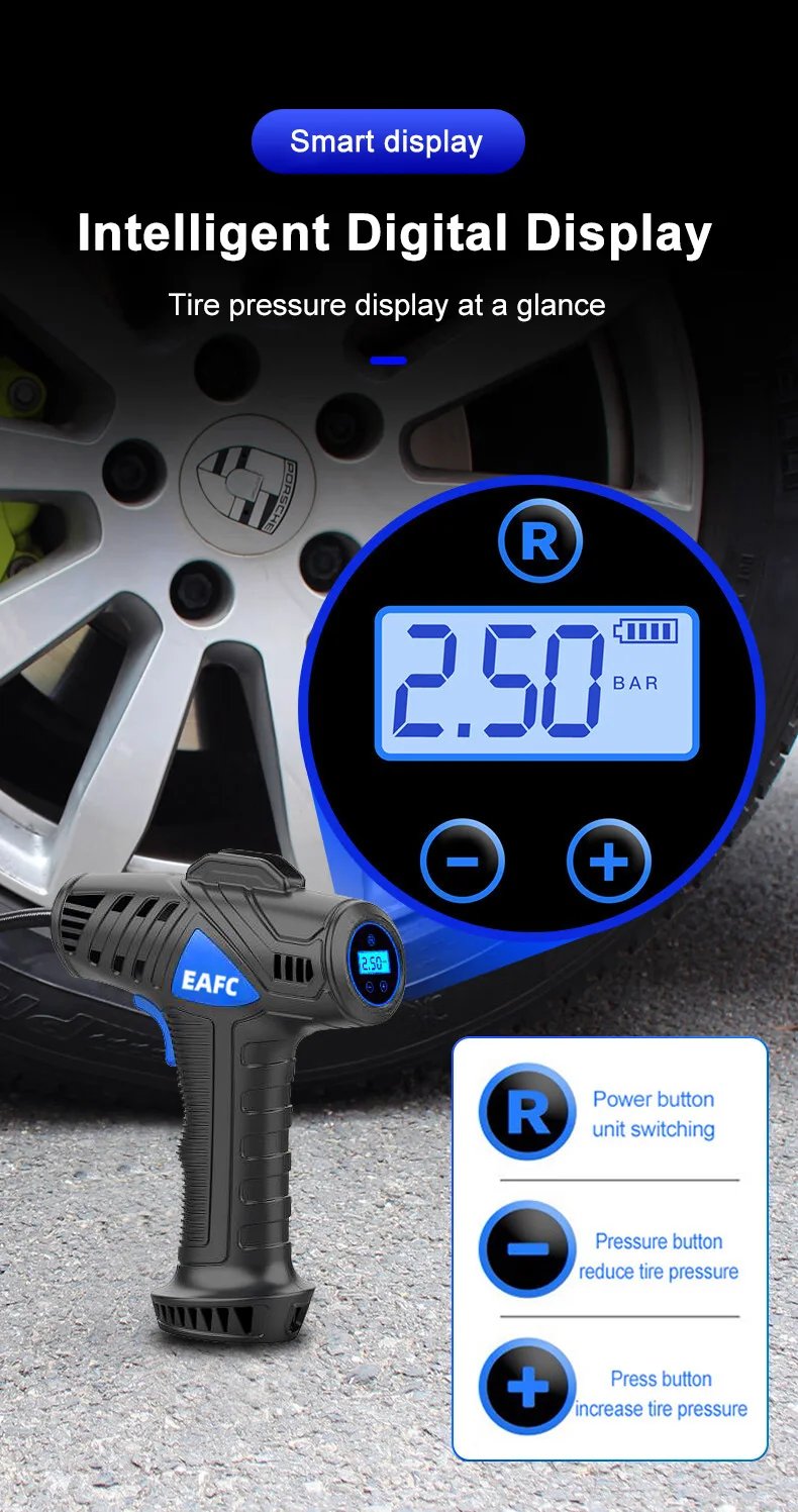 Rechargeable Air Compressor Wireless Pure Cooper Motor Inflatable Air Compressor Pump with Pressure Gauge Emergency LED Lights Rechargeable Air Compressor Wireless Pure Cooper Motor Inflatable Air Compressor Pump with Pressure Gauge Emergency LED Lights