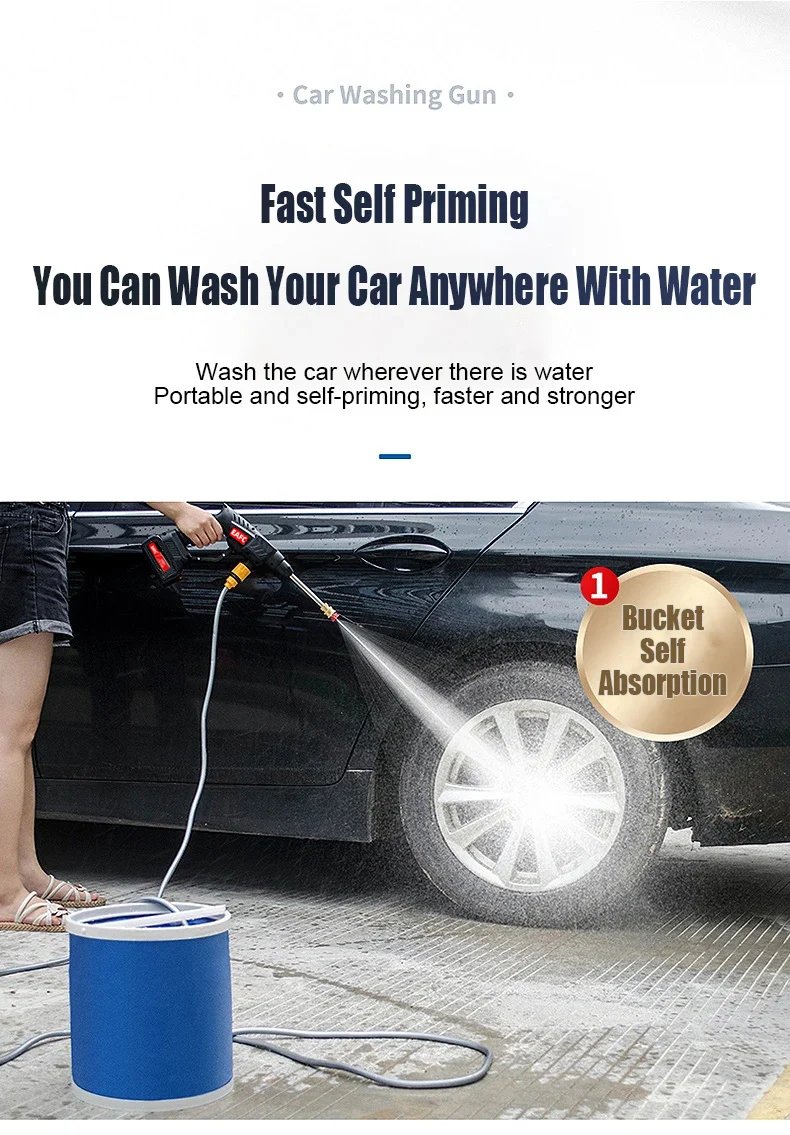 60Bar 21V Cordless High Pressure Car Wash Washer Gun 40WH/80WH Car Wash Gun Electric Water Gun Machine