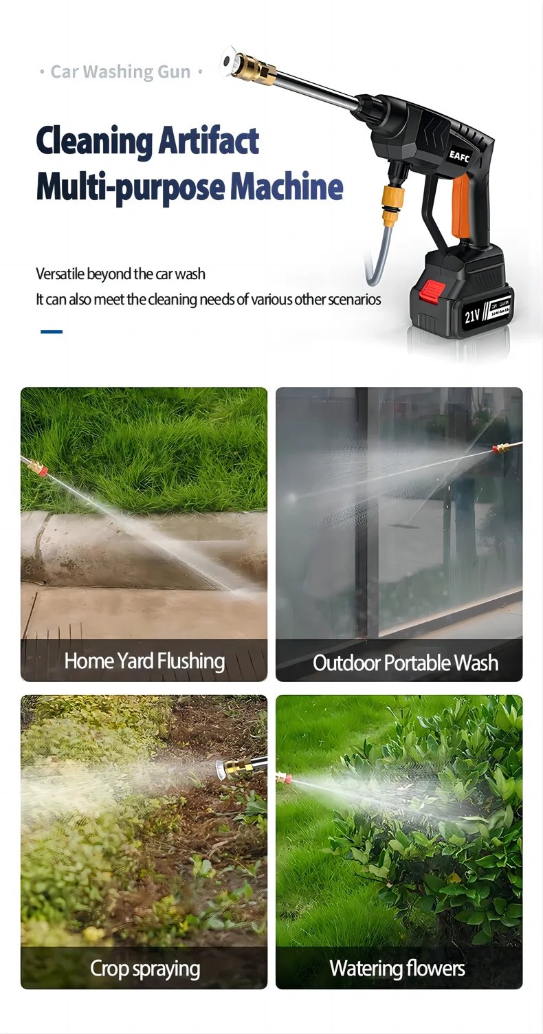 60Bar 21V Cordless High Pressure Car Wash Washer Gun 40WH/80WH Car Wash Gun Electric Water Gun Machine