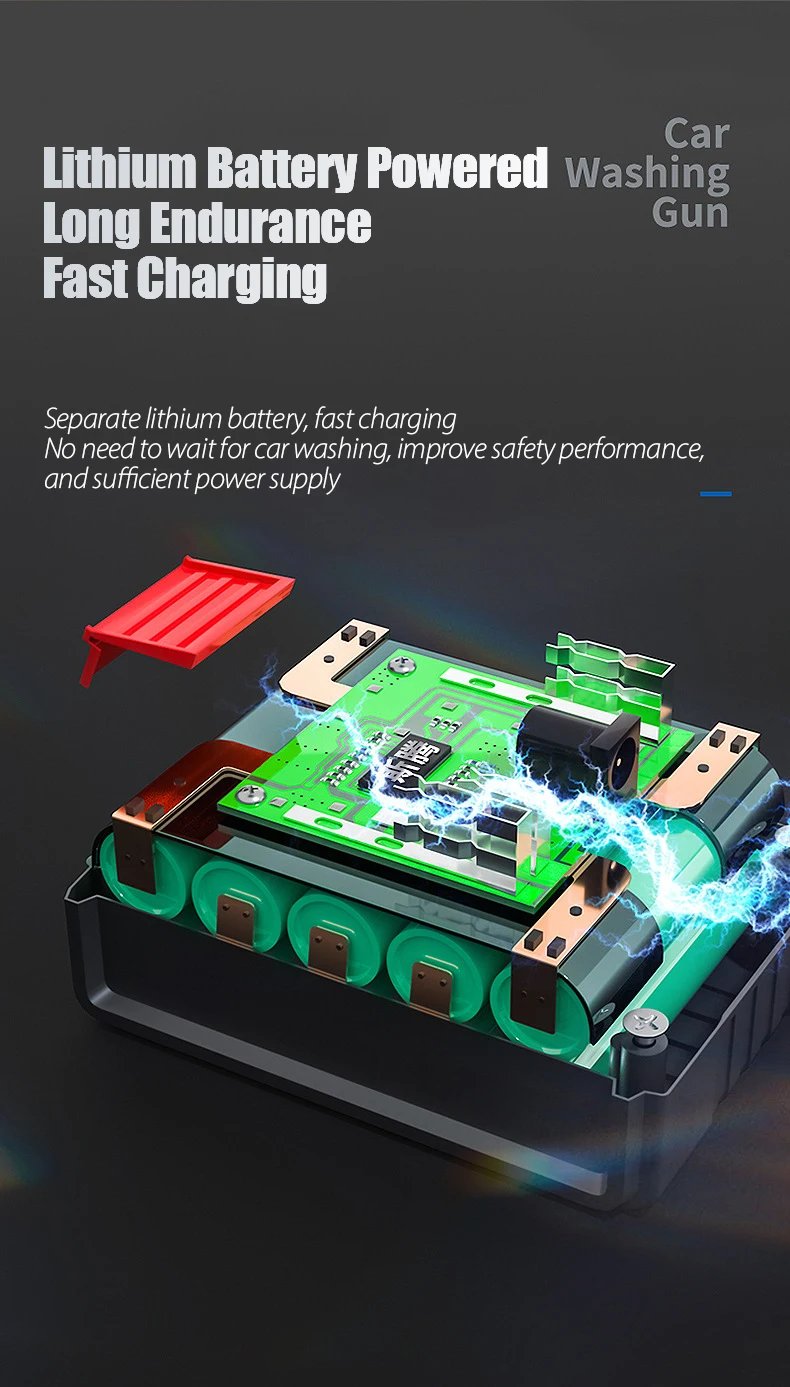 60Bar 21V Cordless High Pressure Car Wash Washer Gun 40WH/80WH Car Wash Gun Electric Water Gun Machine