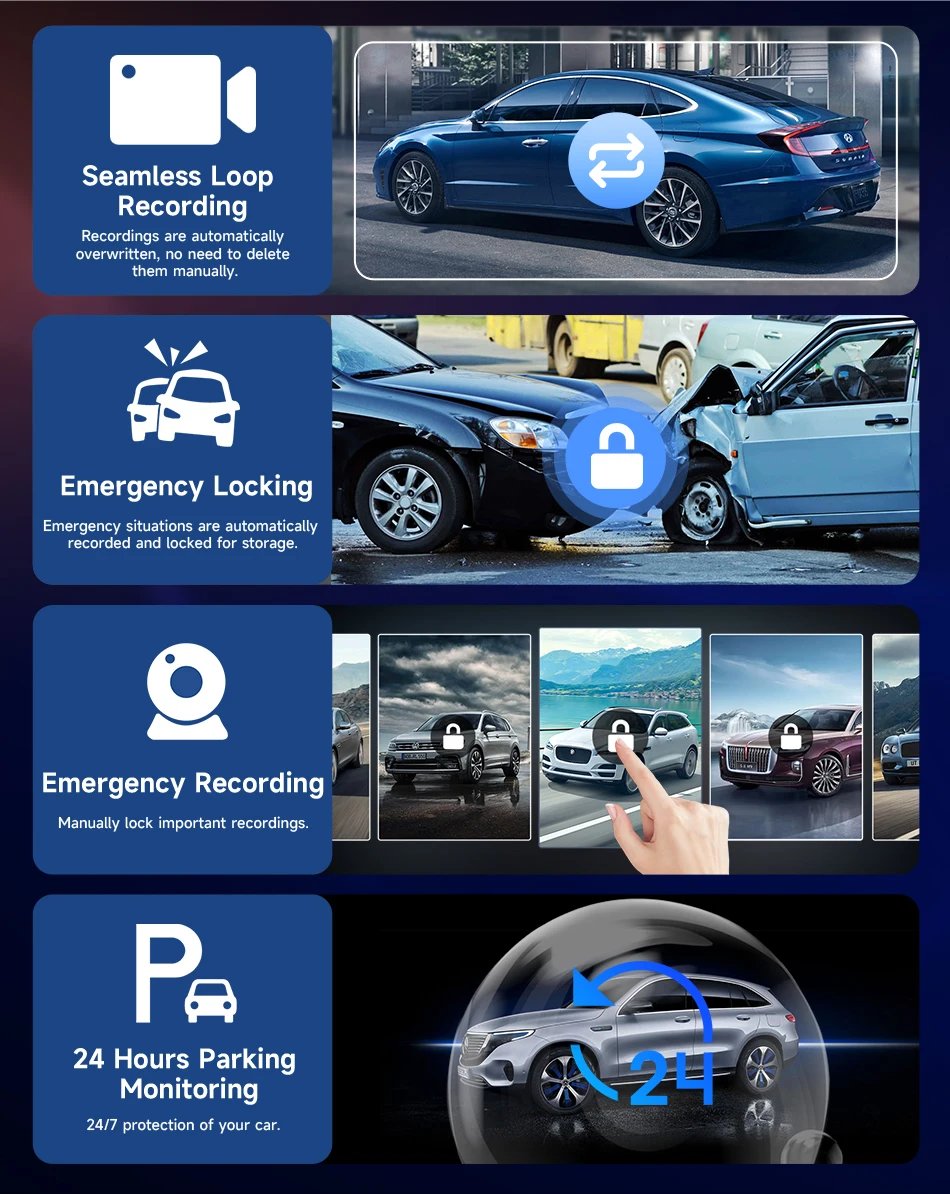 10.26'' 4K Dash Cam Car DVR Android Auto Carplay Display Screen Smart Car System Video Recorder Monitor With Rear Camera 5G WIFI