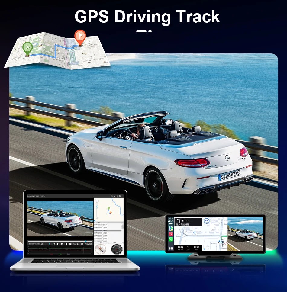 10.26'' 4K Dash Cam Car DVR Android Auto Carplay Display Screen Smart Car System Video Recorder Monitor With Rear Camera 5G WIFI