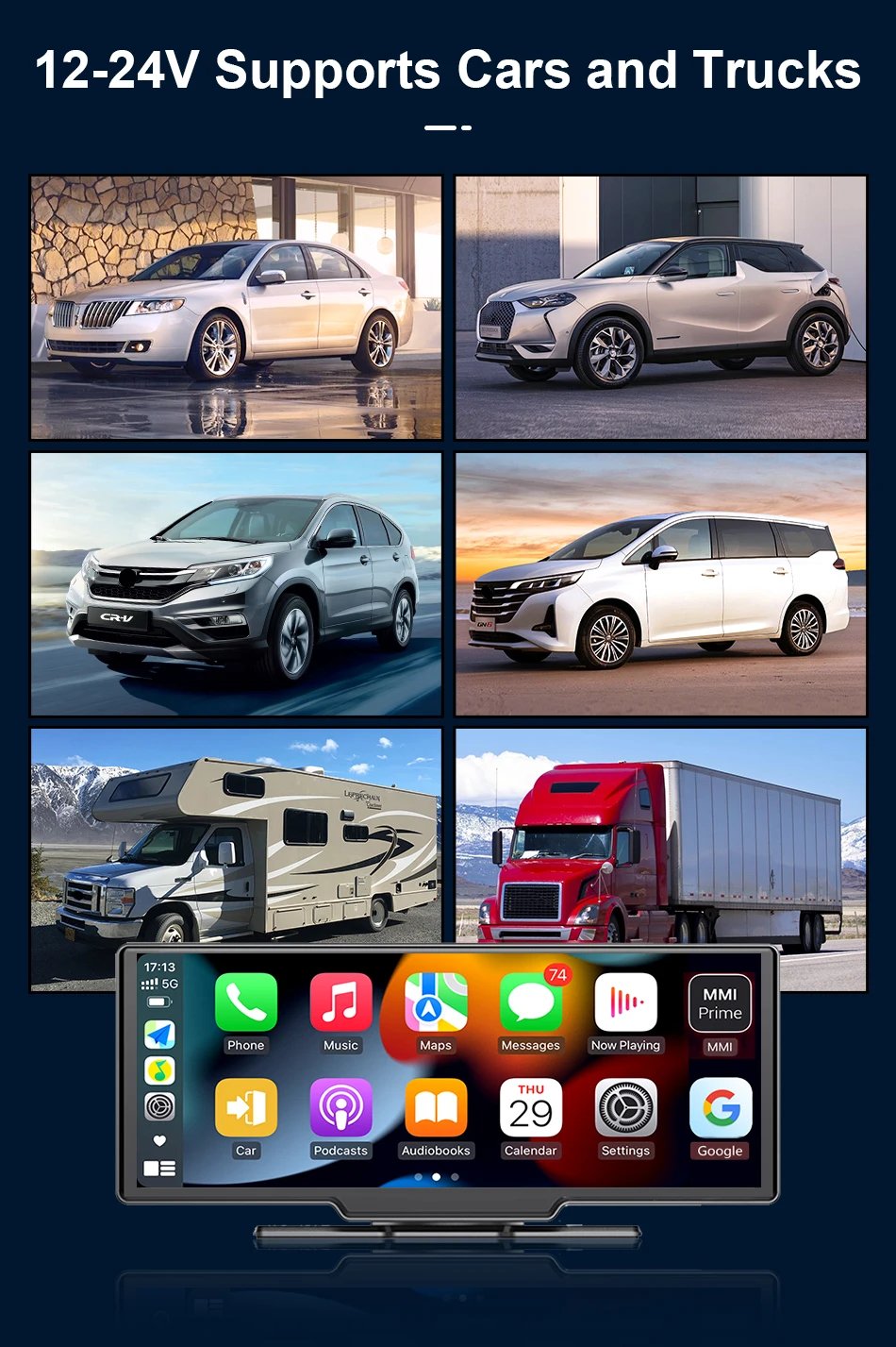 10.26'' 4K Dash Cam Car DVR Android Auto Carplay Display Screen Smart Car System Video Recorder Monitor With Rear Camera 5G WIFI