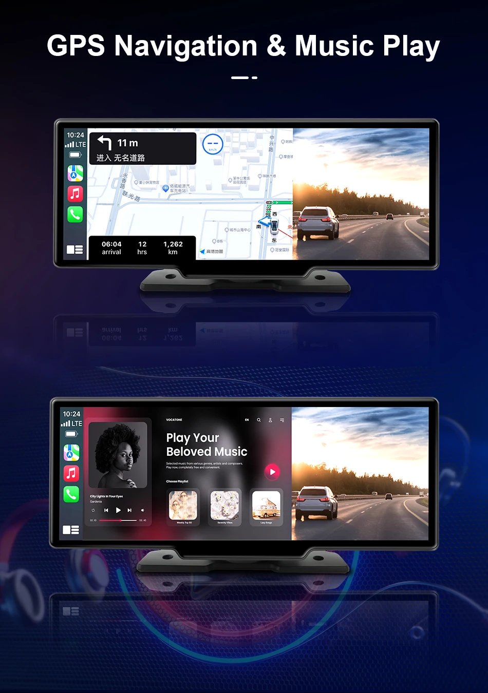 10.26'' 4K Dash Cam Car DVR Android Auto Carplay Display Screen Smart Car System Video Recorder Monitor With Rear Camera 5G WIFI