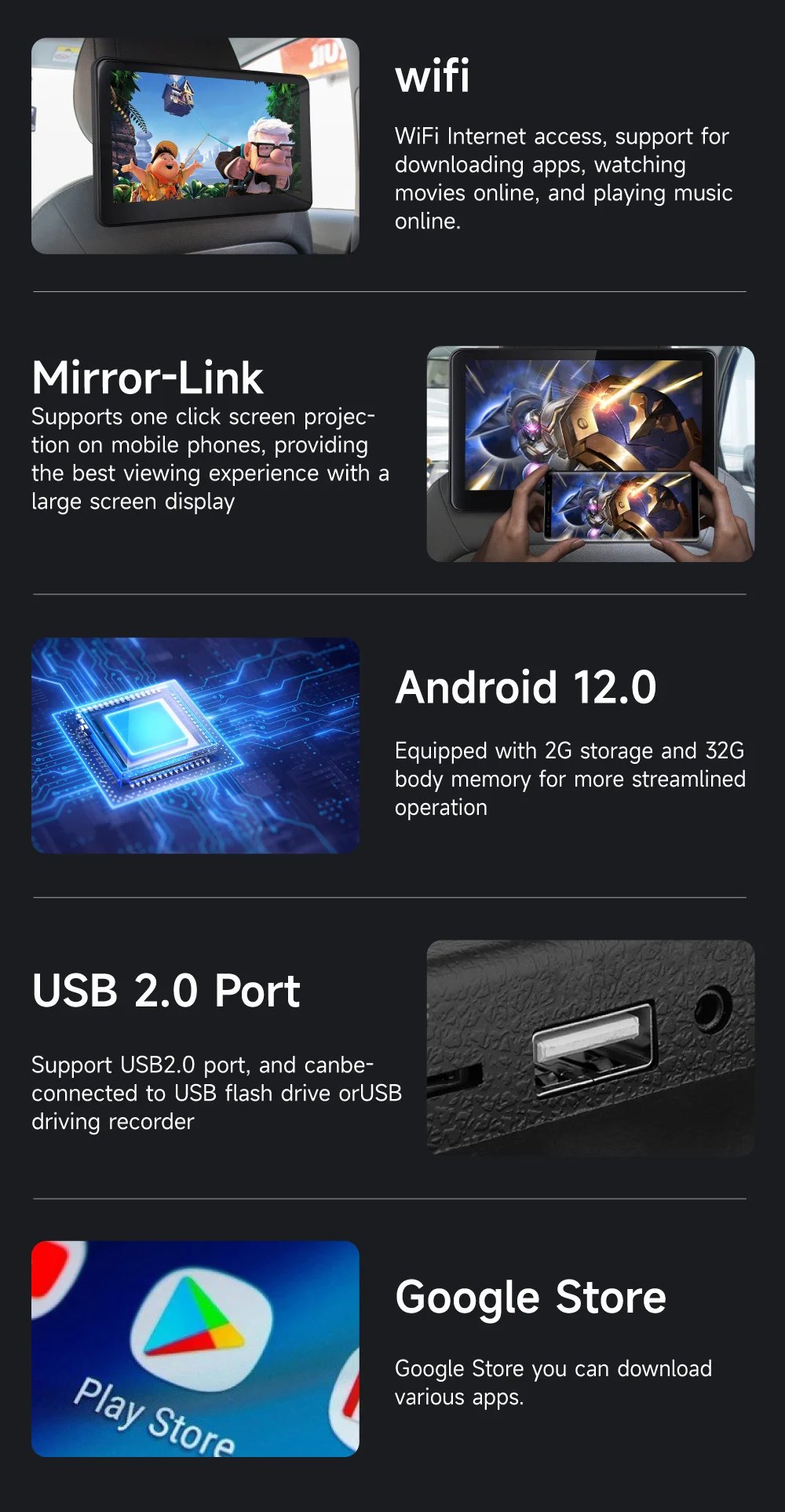 2024 New Headrest Monitor Display IPS Android Tablet Touch Screen For Car Rear Seat Player Video Music Bluetooth AirPlay HDMI