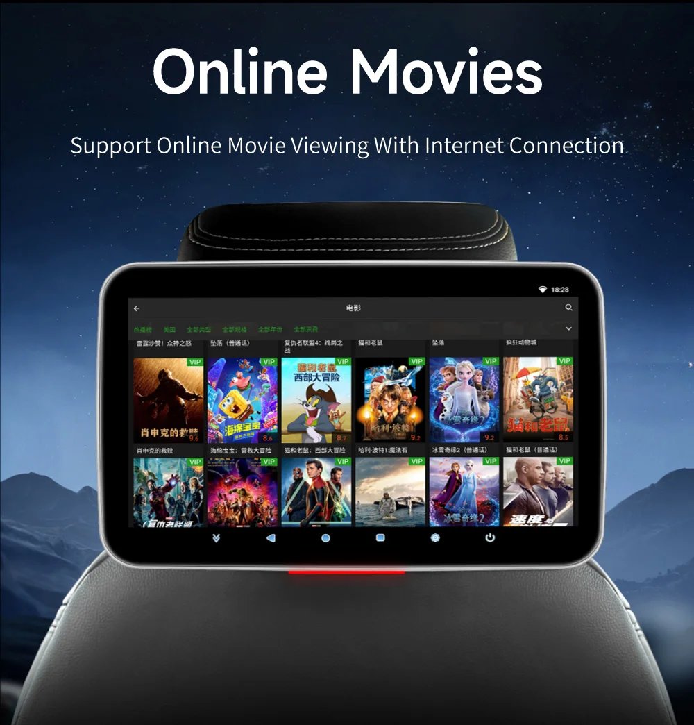 2024 New Headrest Monitor Display IPS Android Tablet Touch Screen For Car Rear Seat Player Video Music Bluetooth AirPlay HDMI