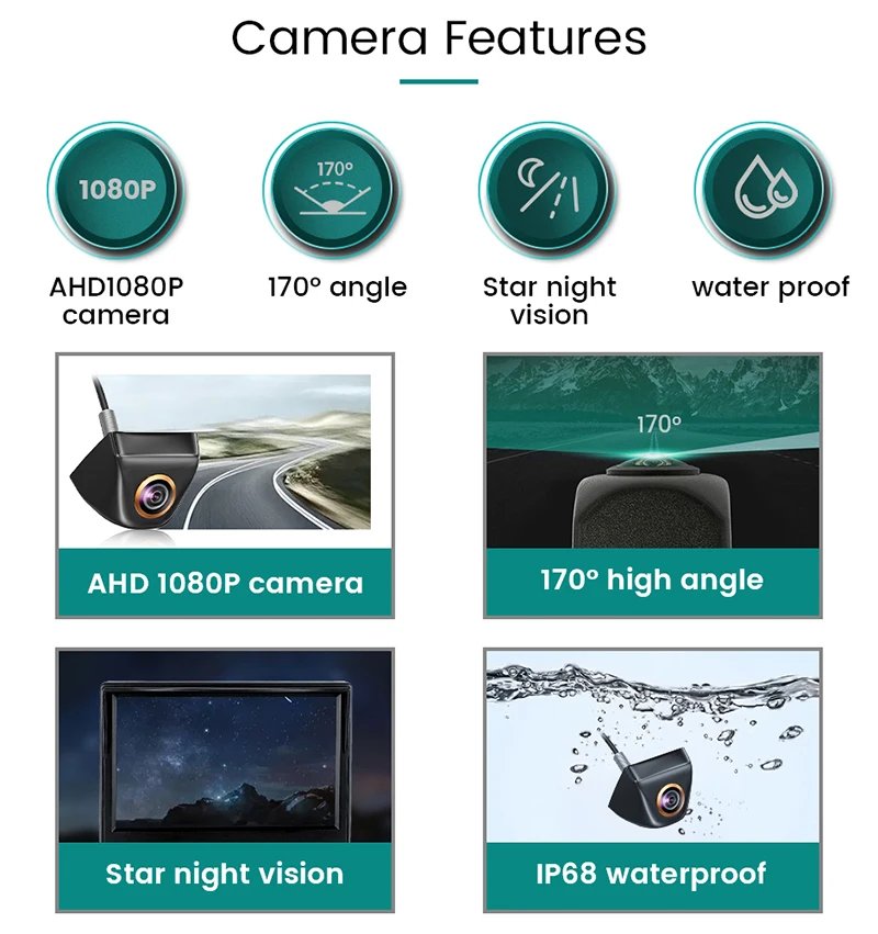 AHD 1080P 7 Inch IPS Screen Car Video Monitor Camera CCTV Surveillance Parking System With Cigarette Lighter Power Supply