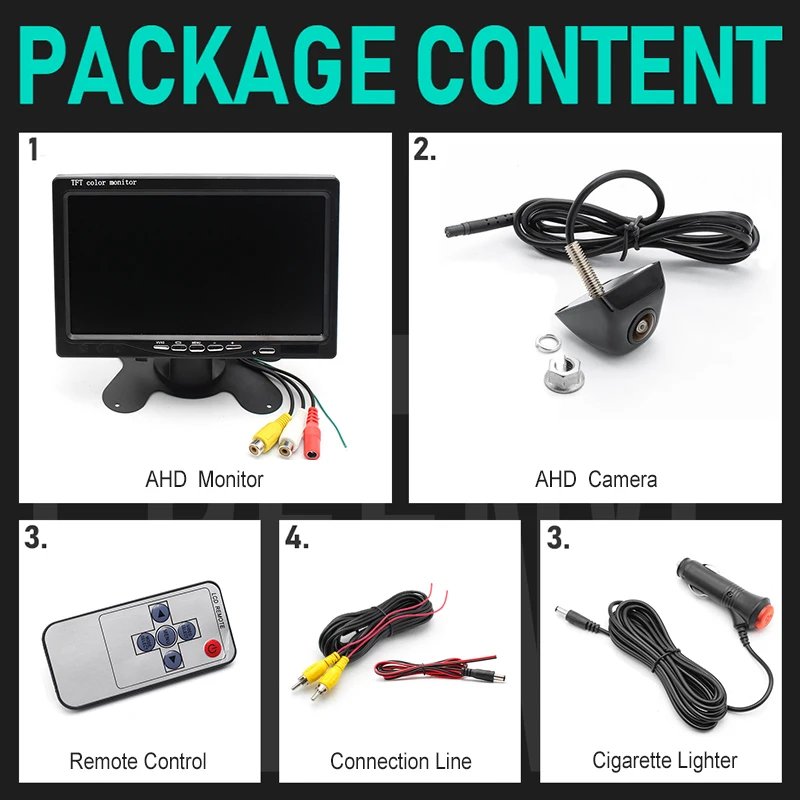 AHD 1080P 7 Inch IPS Screen Car Video Monitor Camera CCTV Surveillance Parking System With Cigarette Lighter Power Supply AHD 1080P 7 Inch IPS Screen Car Video Monitor Camera CCTV Surveillance Parking System With Cigarette Lighter Power Supply