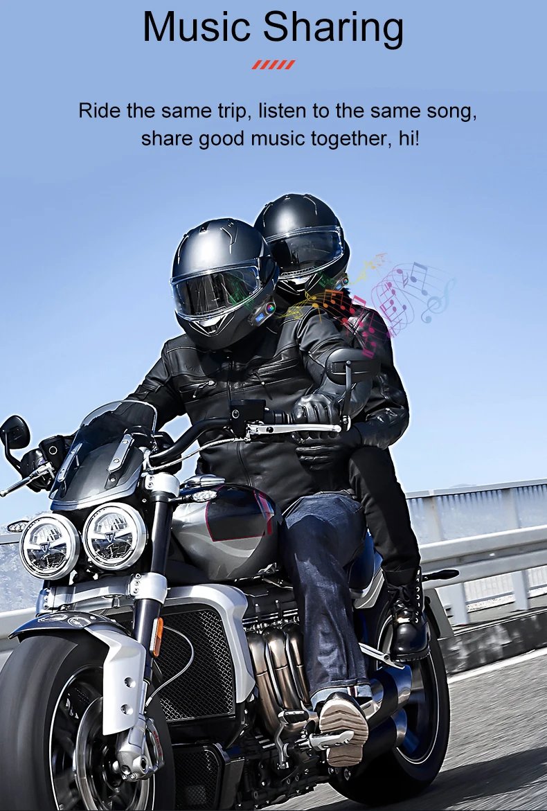 Q58-Max Motorcycle Helmet Intercom Bluetooth Headset LCD Display Music Share with Flashlight 2 Riders 500M Interphone