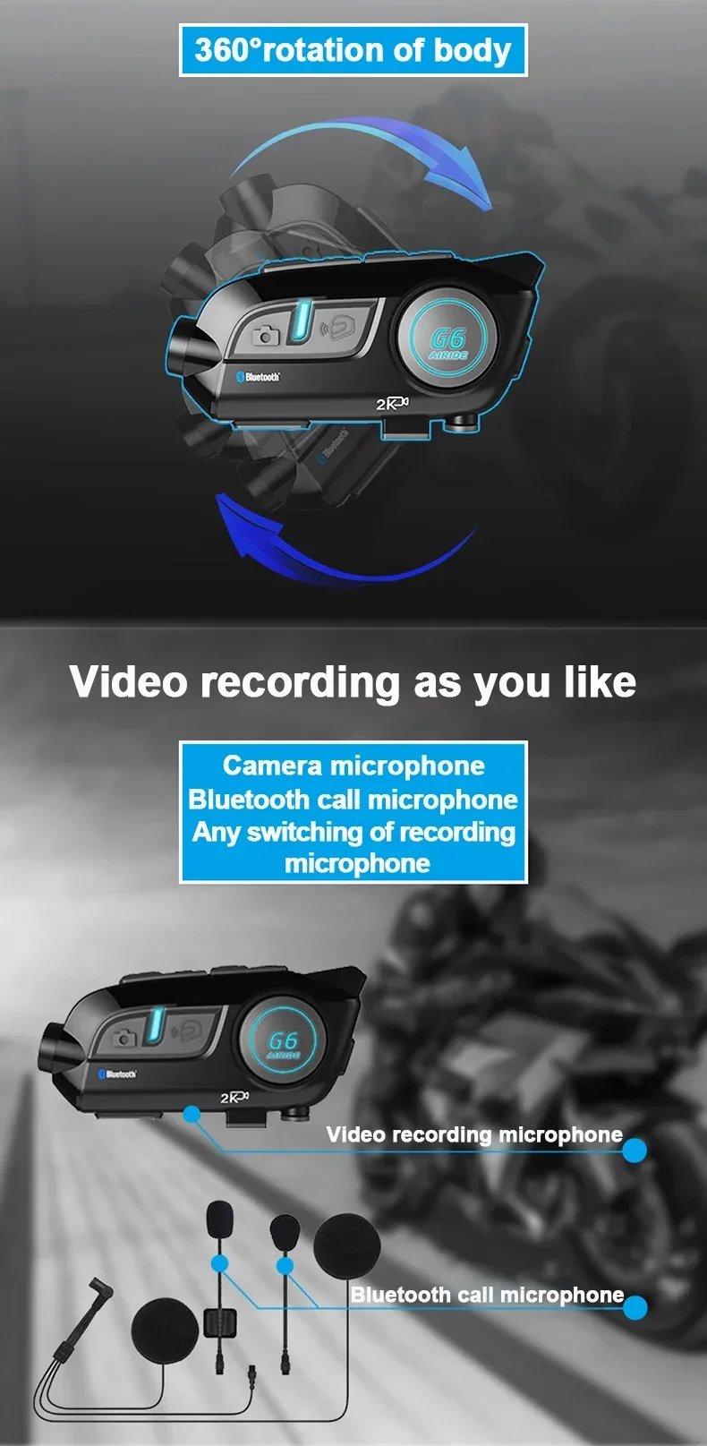 Motorcycle Helmet Bluetooth/Driving Recorder/Motorcycle Bluetooth Intercom/WIFI Transmission/Bluetooth Camera Integrated Machine